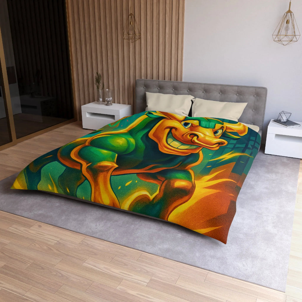 Housse de couette dynamique avec taureau optimiste et flèches de croissance urbaine