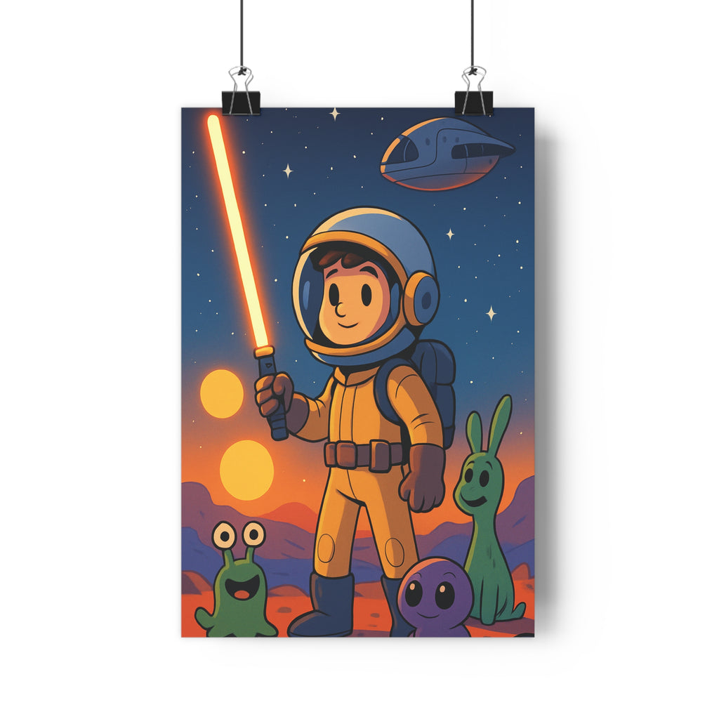 Poster décoratif aventure spatiale cartoon couleurs vives chambre enfant futuriste créatif ludique espace personnalisé