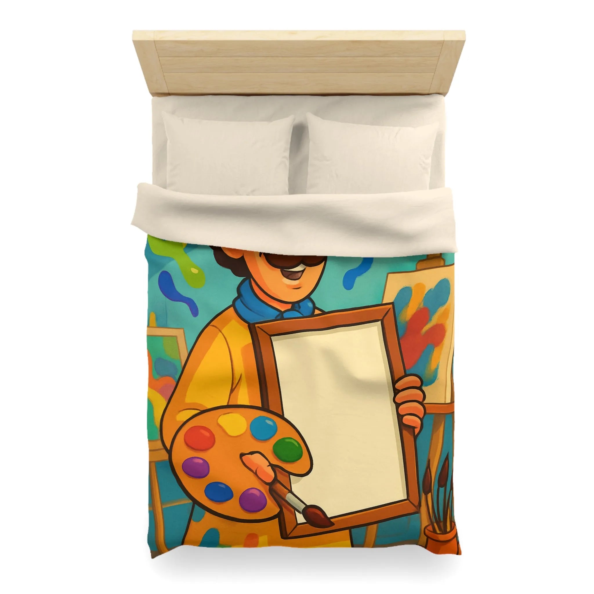 Housse de couette colorée artiste, palette vibrante, design créatif pour chambre inspirante