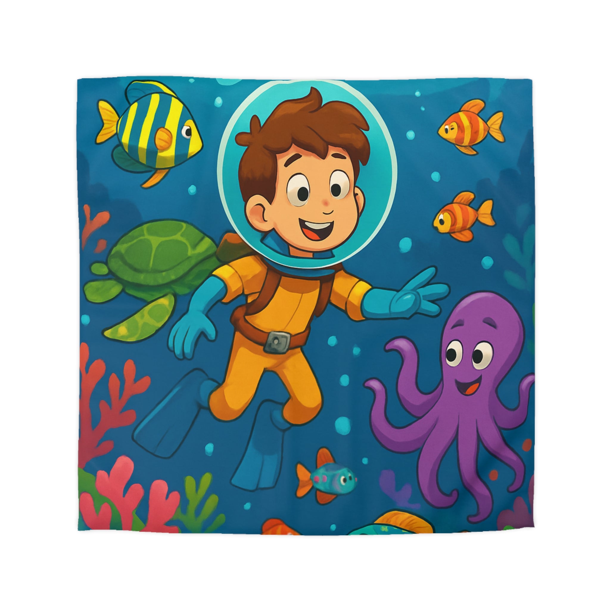 Housse de couette sous-marine avec des animaux marins colorés pour chambre d'enfant joyeuse