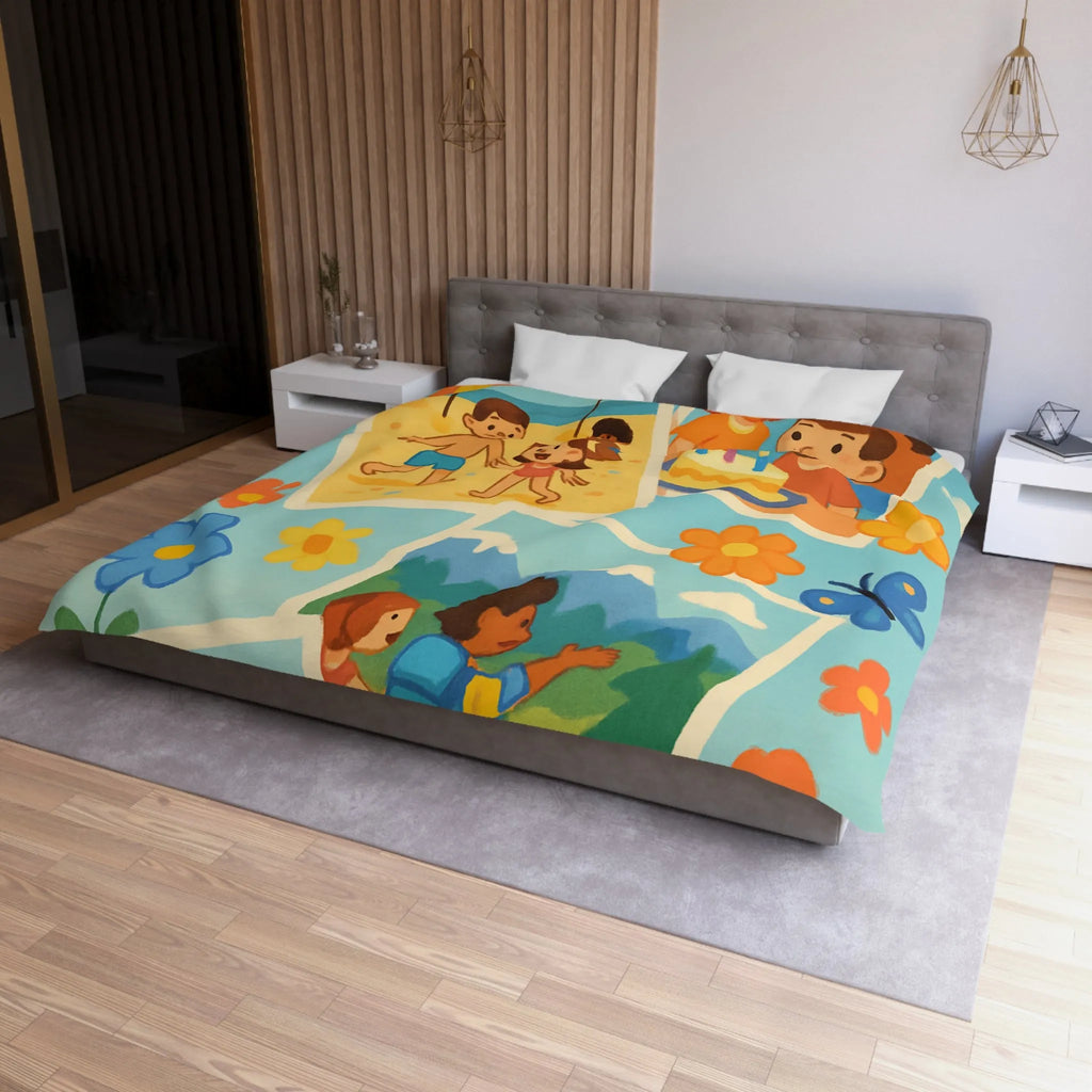 Housse de Couette Enfant : Aventures Ludiques en Été avec Amis et Nature