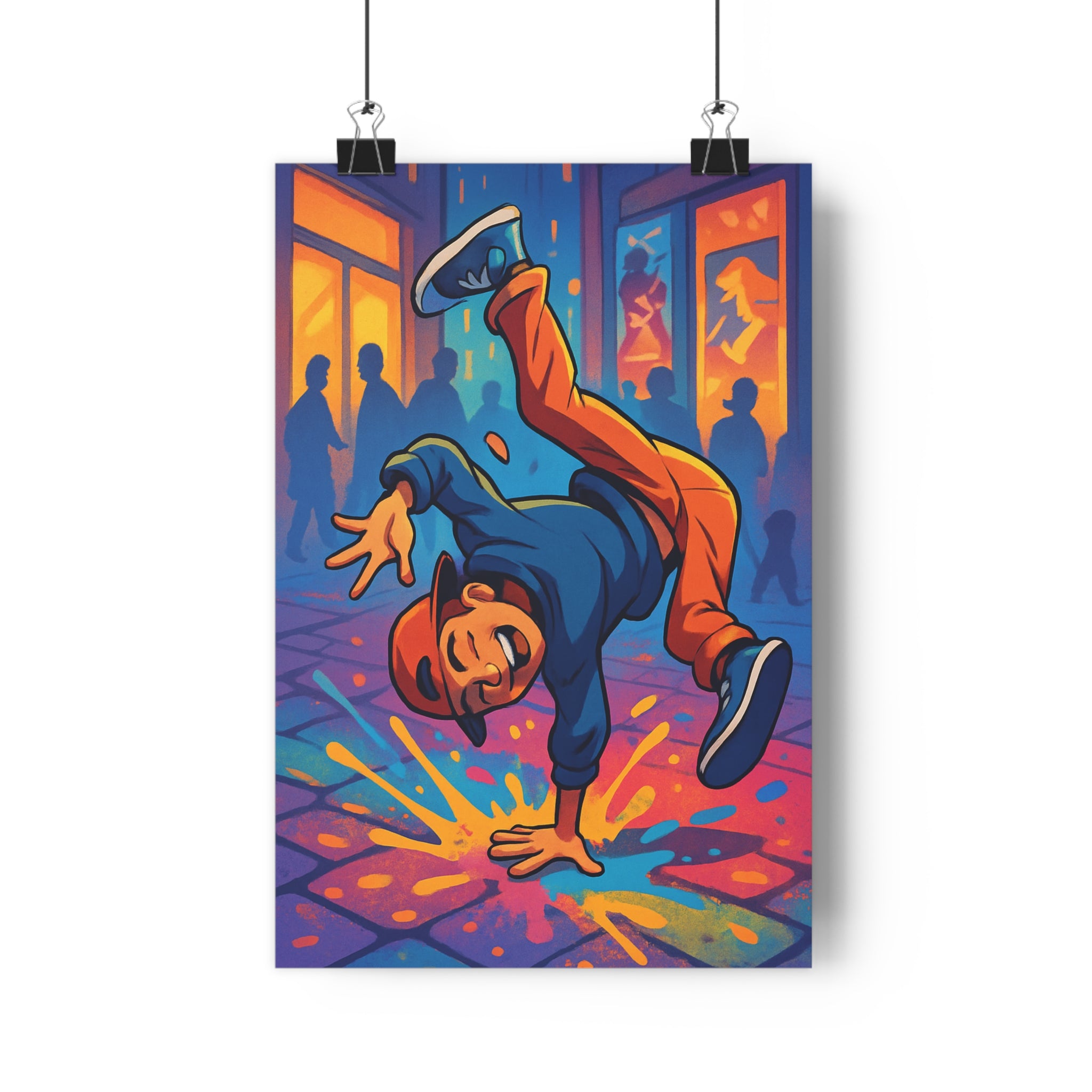 Poster décoratif danseur street art urbain bleu orange violet salon moderne dynamique tendance énergie