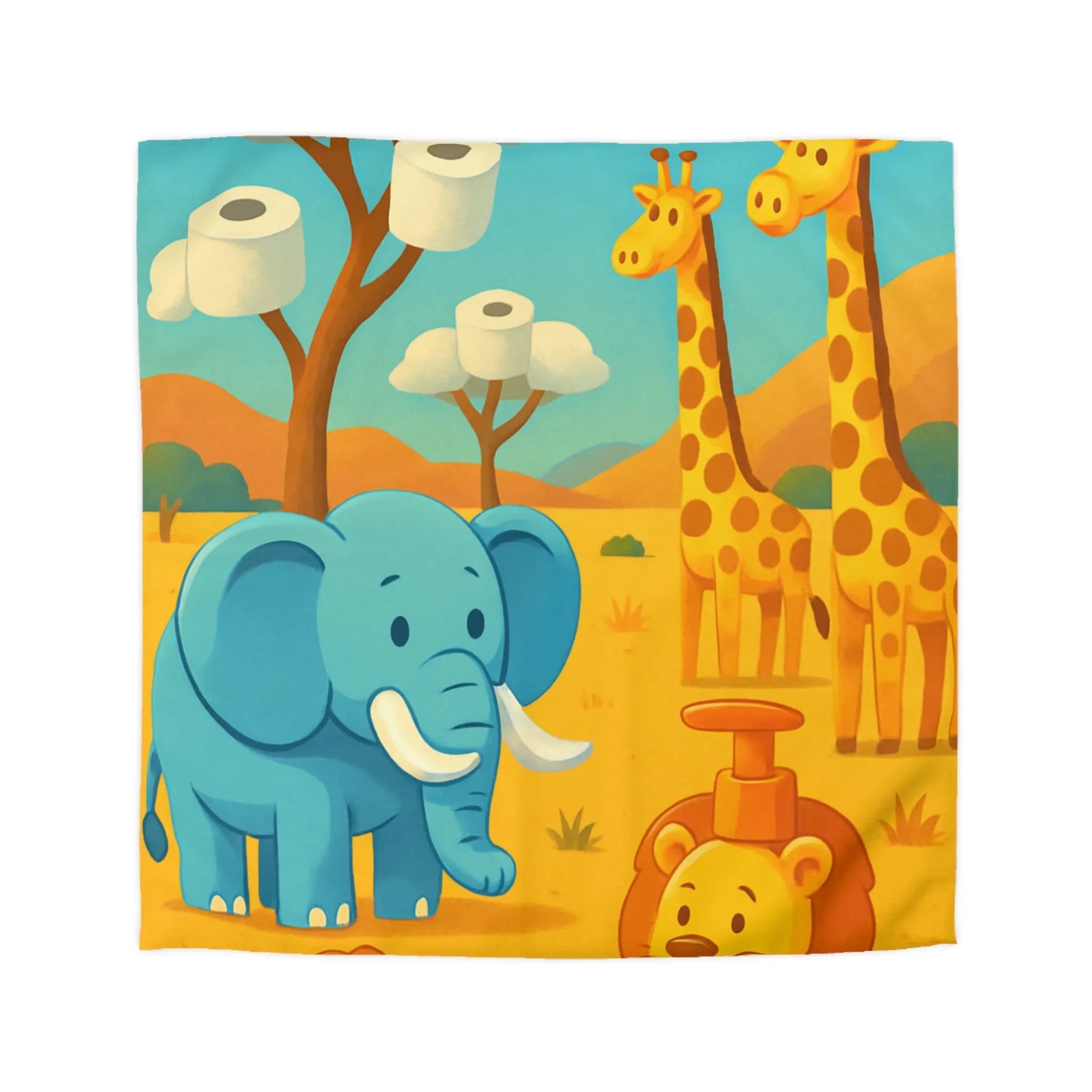 Animaux de Savane Joueurs avec Arbres à Rouleaux pour Housse de Couette Enfant Unique