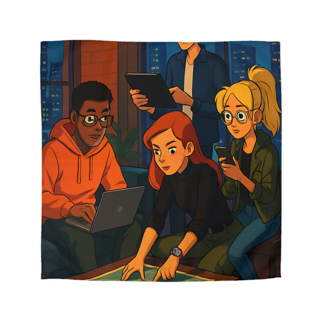 Housse de Couette Style Urbain Moderne avec Jeunes, Technologie et Vue Nocturne