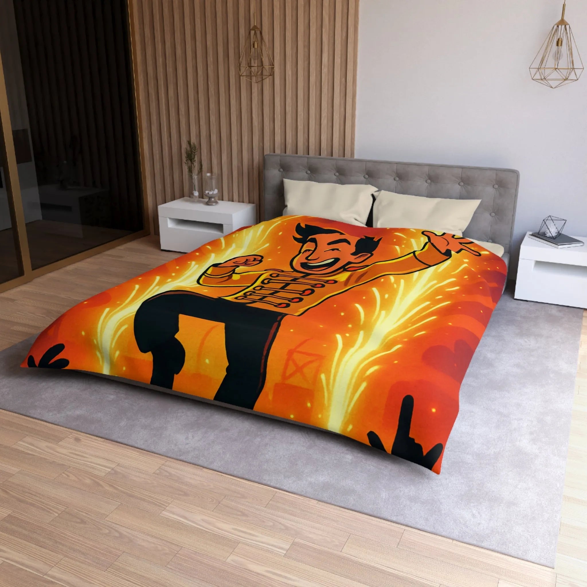 Housse de couette colorée avec personnage joyeux dans un spectacle éclatant et vibrant