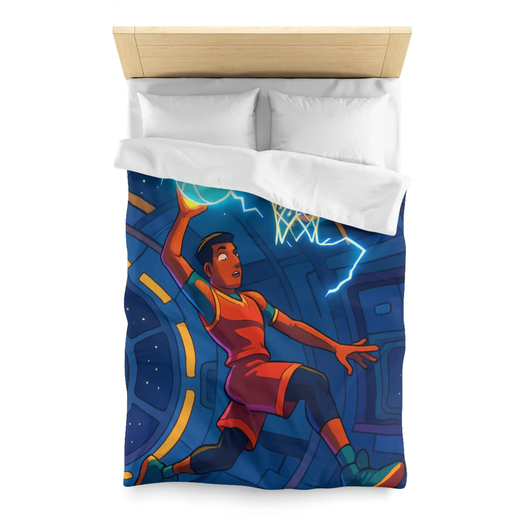 Housse de Couette Enfant Espace Basket avec Joueur et Ballon Électrique Sci-Fi