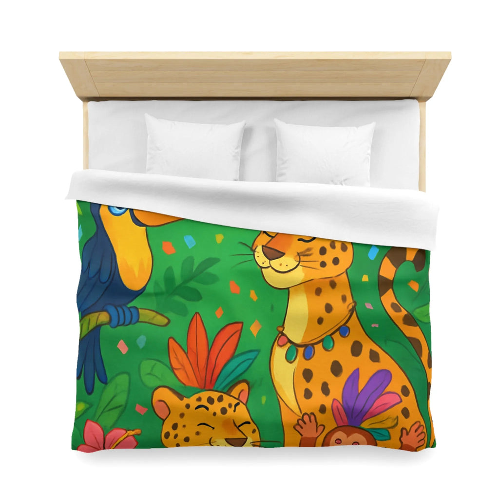 Housse de couette colorée avec animaux exotiques, motif jungle joyeux pour chambre enfant