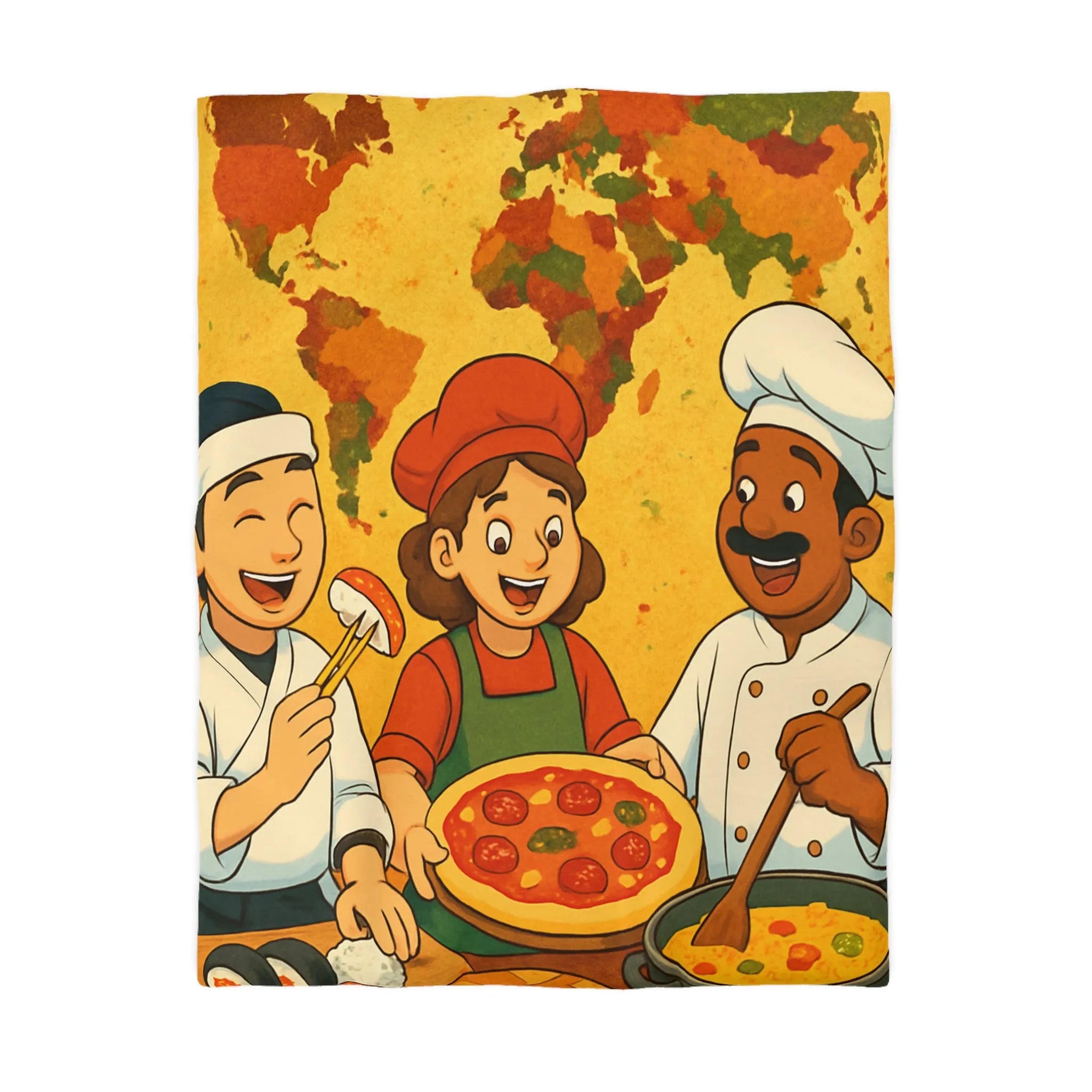 Housse de Couette Cuisine Culturelle : Carte du Monde et Chefs Gourmands