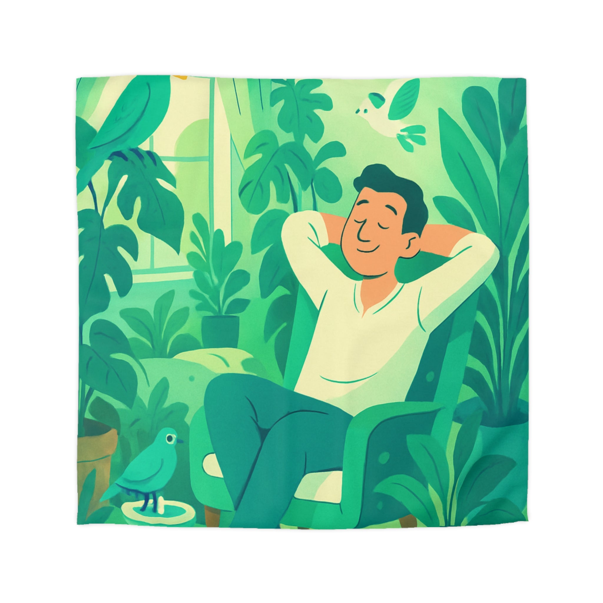 Housse de couette verte avec design botanique et ambiance relaxante pour intérieur naturel