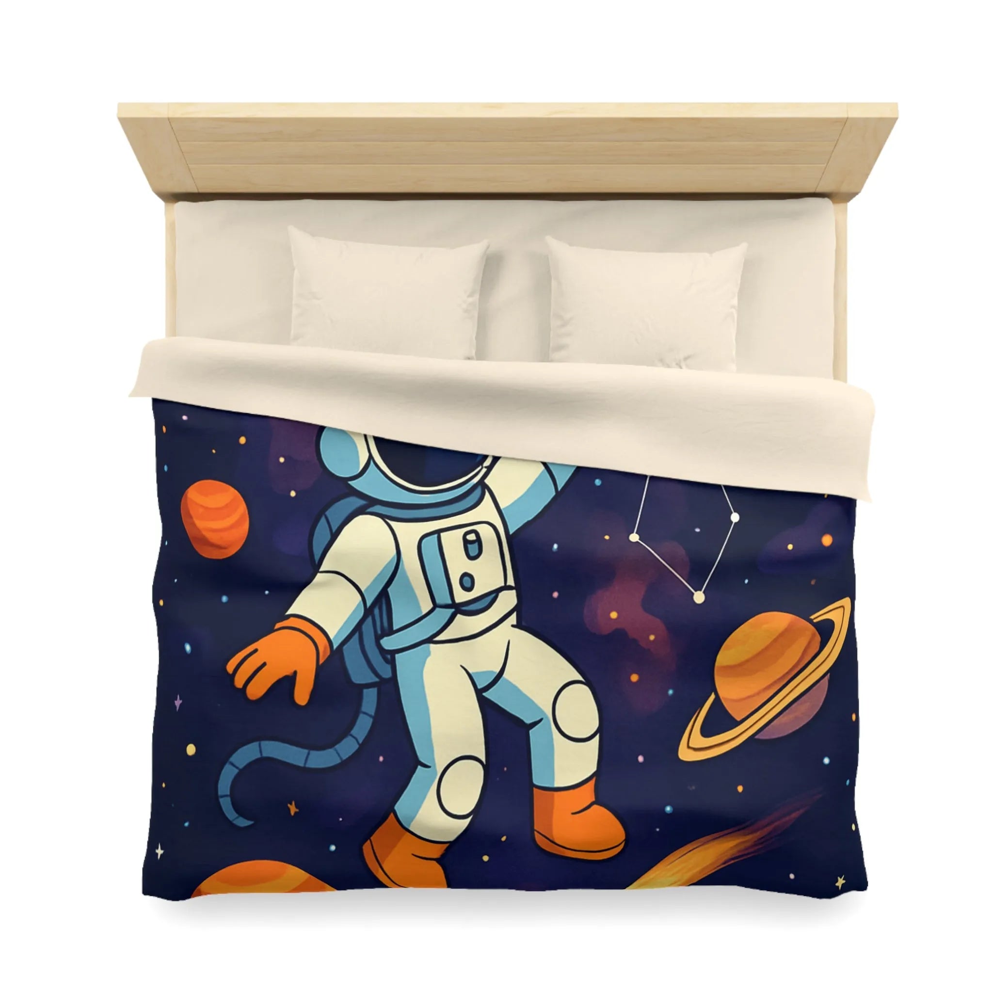 Housse de Couette Astronaute Enfantine avec Étoiles, Planètes et Constellations Colorées pour Chambre