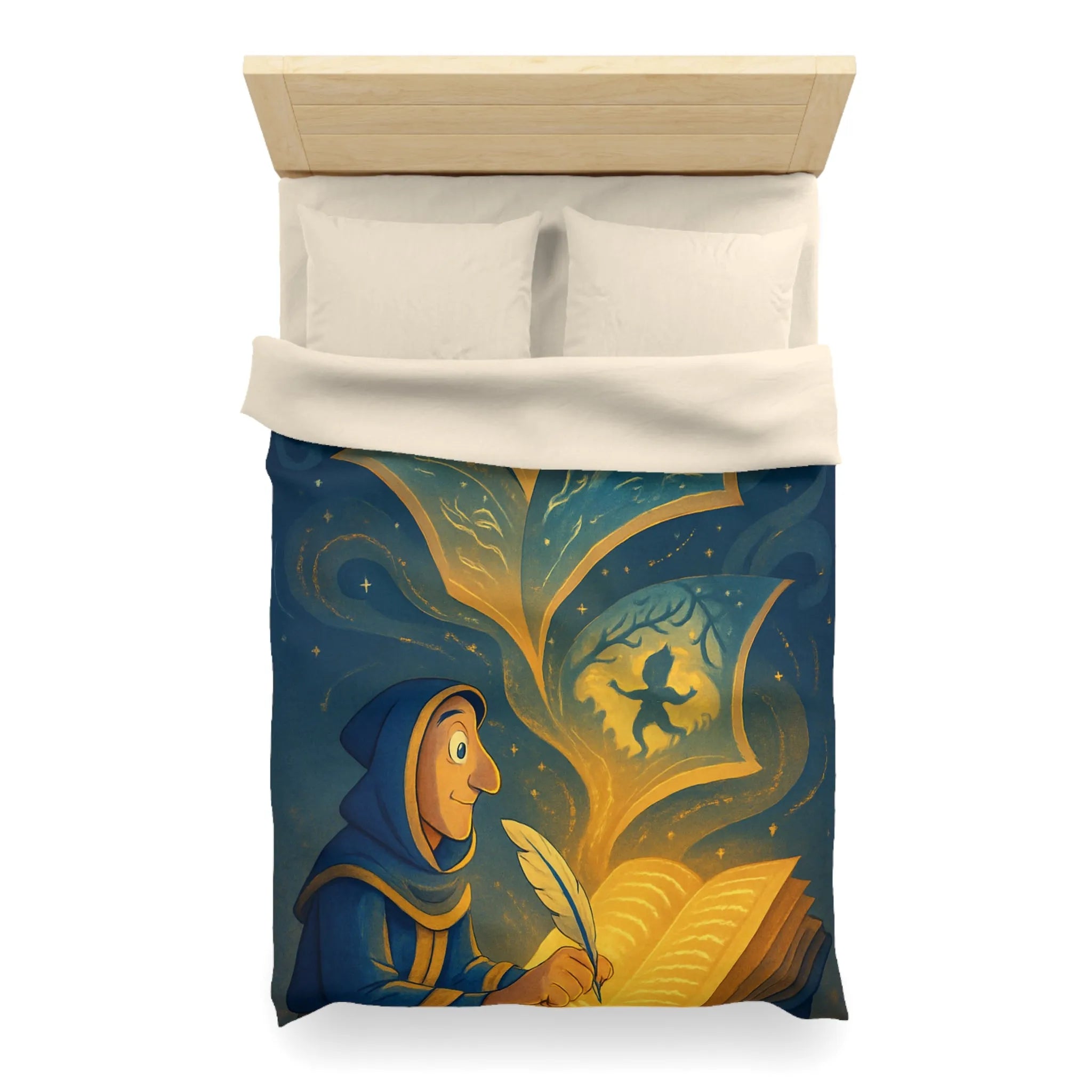 Housse de couette magique avec scène de conte illustrée et motifs féeriques scintillants