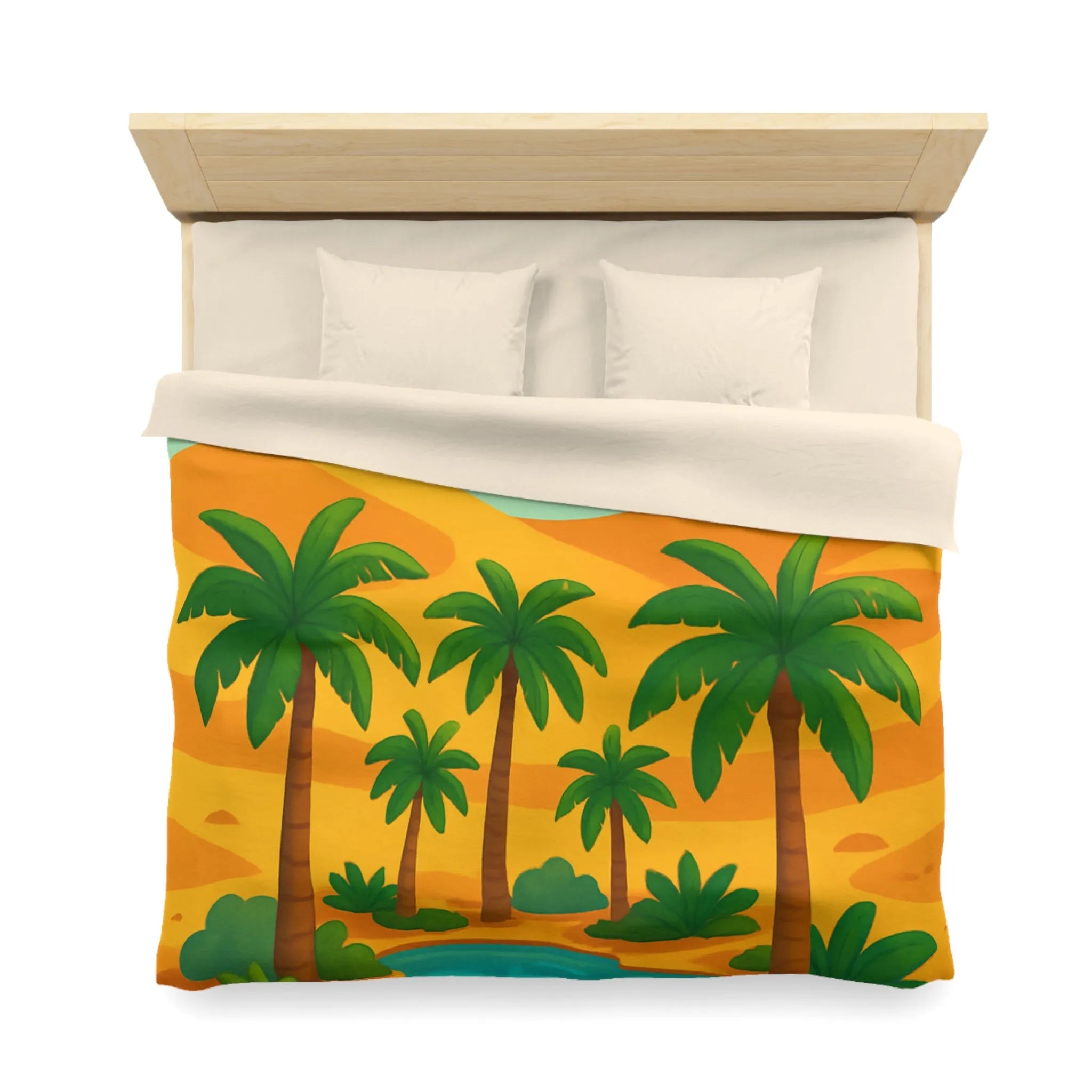 Housse de couette exotique avec palmiers, oiseaux colorés et oasis dans le désert