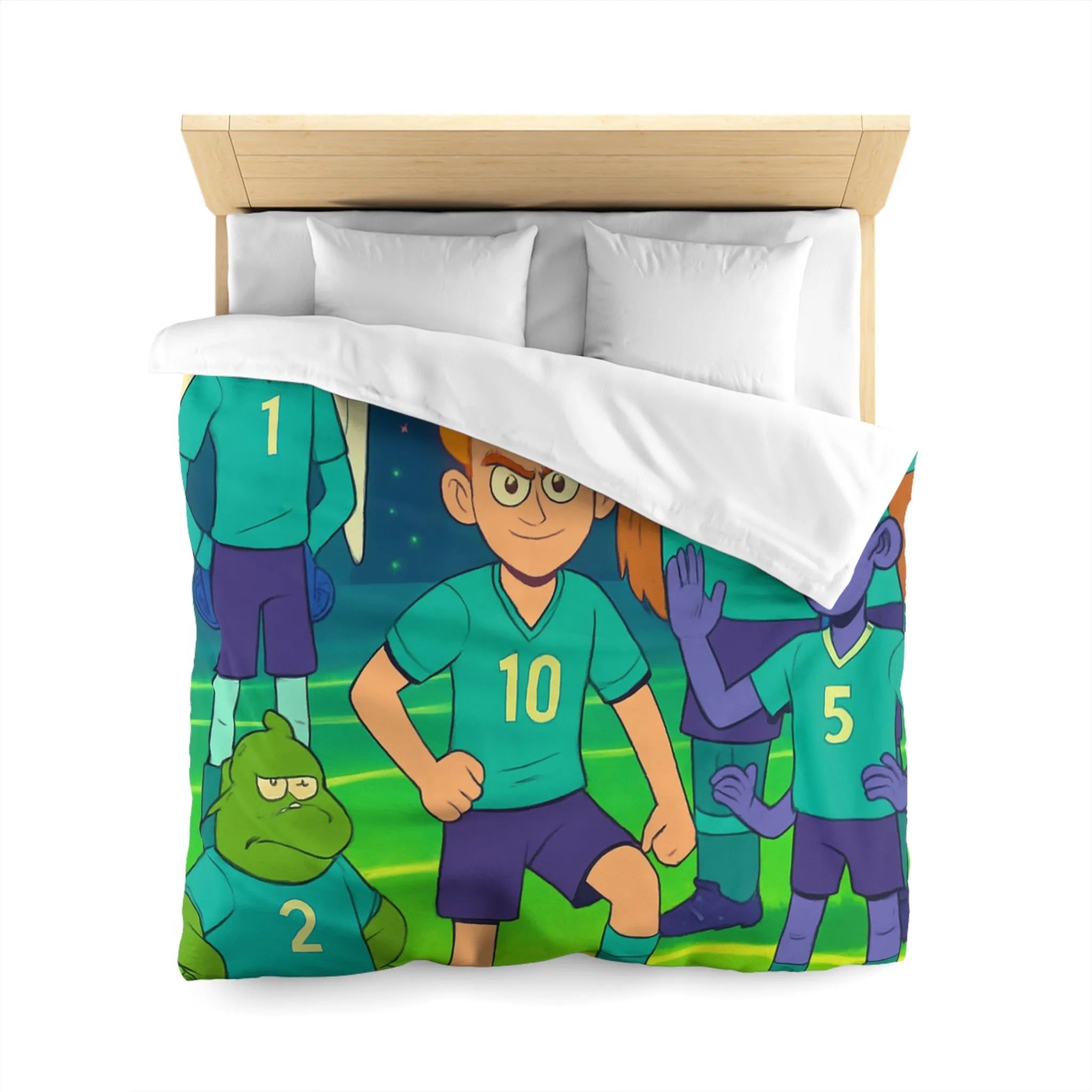 Housse de Couette Football Enfants Dessins Animés Fantastiques avec Joueurs et Effets Colorés