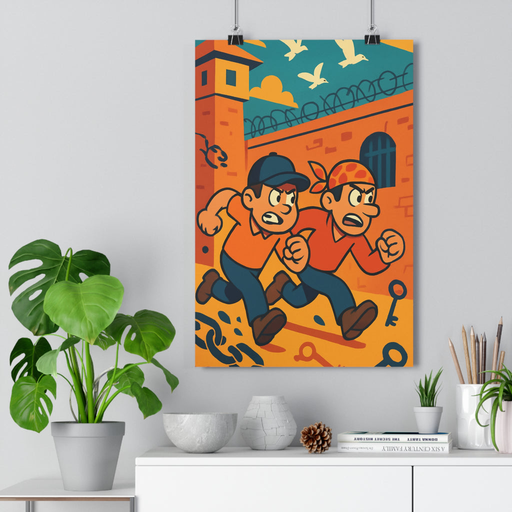 Poster décoratif anime évadés orange bleu aventure dynamique chambre salon moderne captivant vibrant contrasté