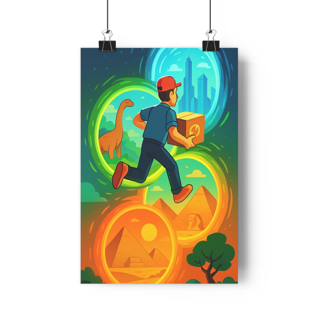 Poster décoratif cartoon aventure bleu vert orange salon chambre enfant tendance ludique unique vintage