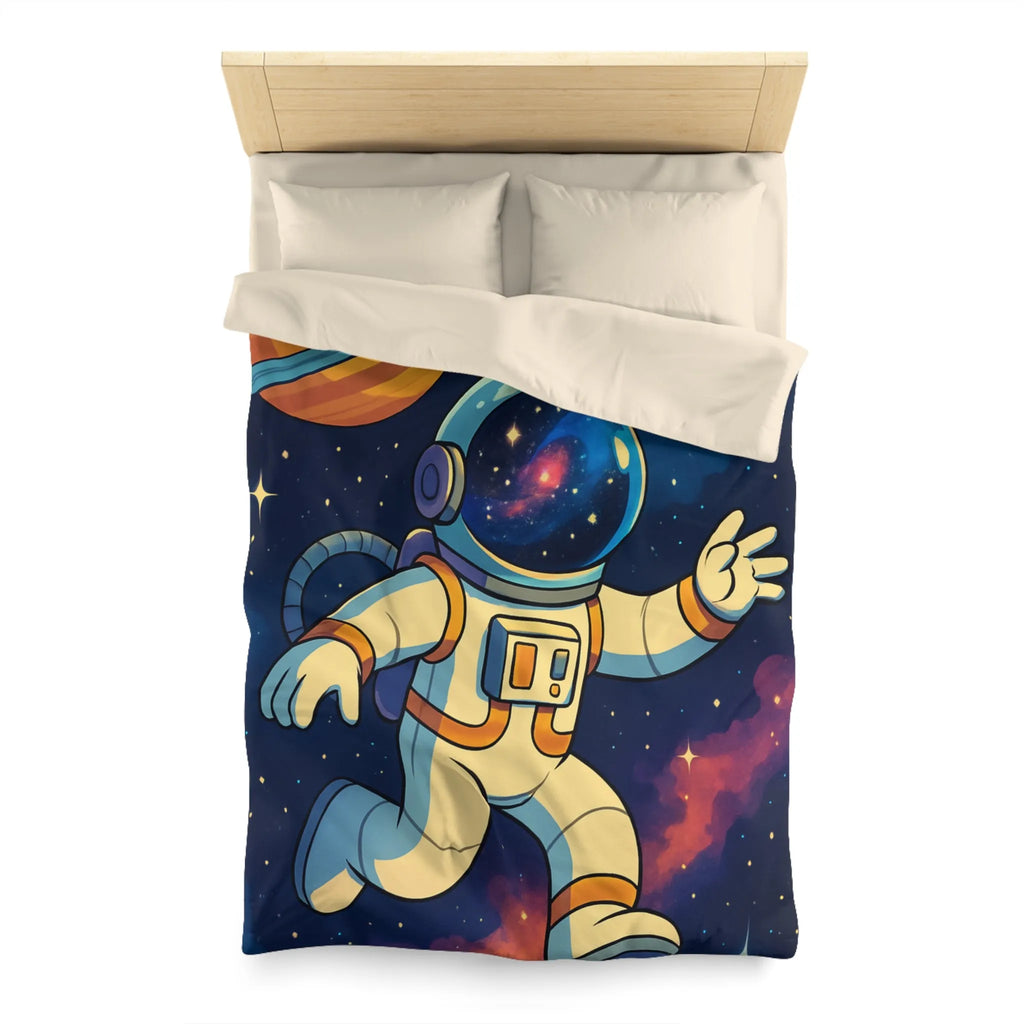 Housse de couette avec astronaute, planète et fusée dans l'espace étoilé coloré