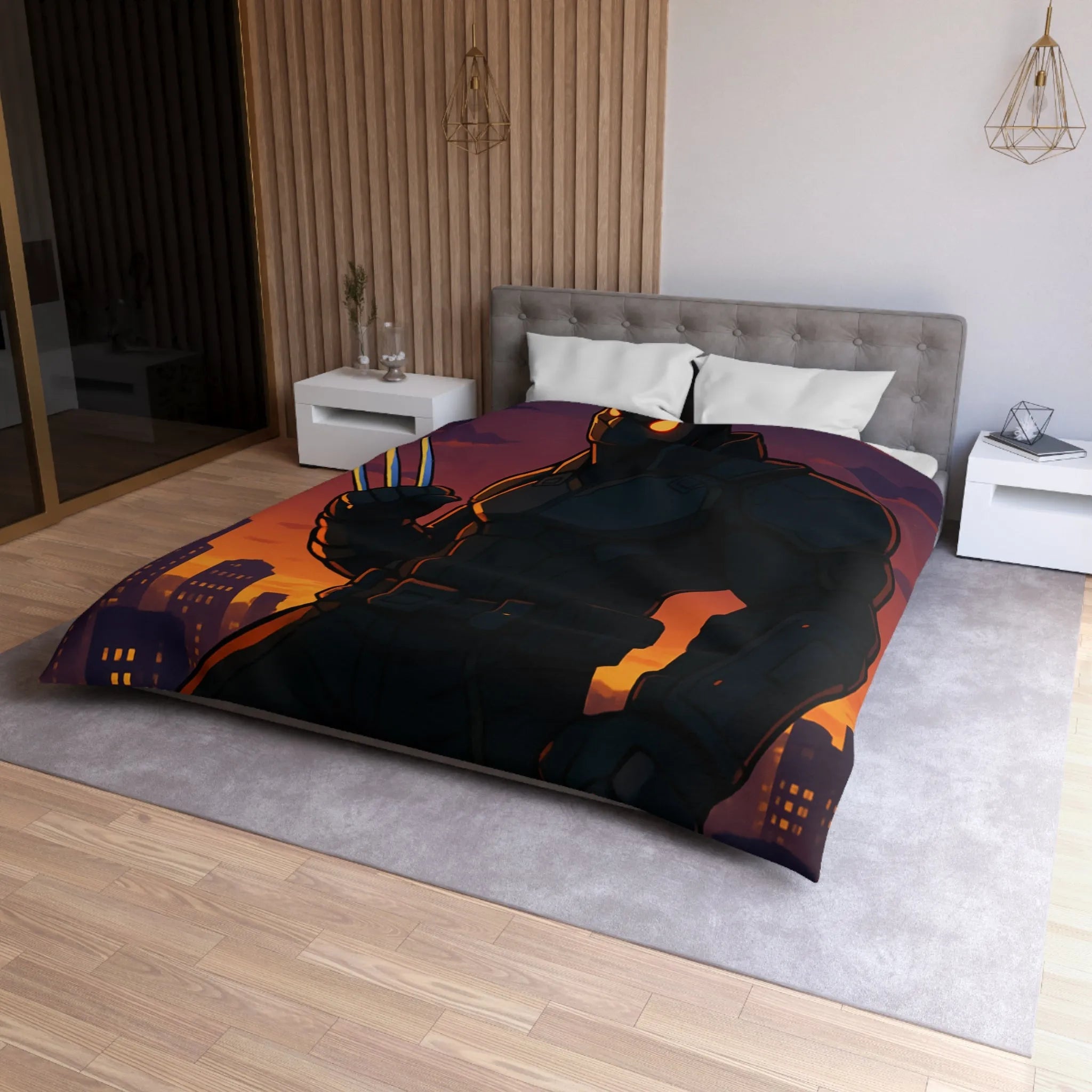 Housse de Couette Microfibre Art Graphique Contemporain Style Décoratif Chambre Tendance