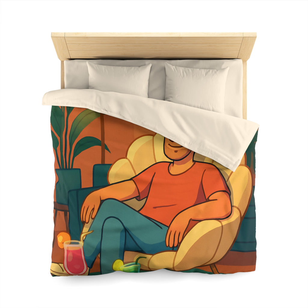 Housse de Couette Tropicale Design Moderne avec Feuilles et Boissons Colorées Style Rétro