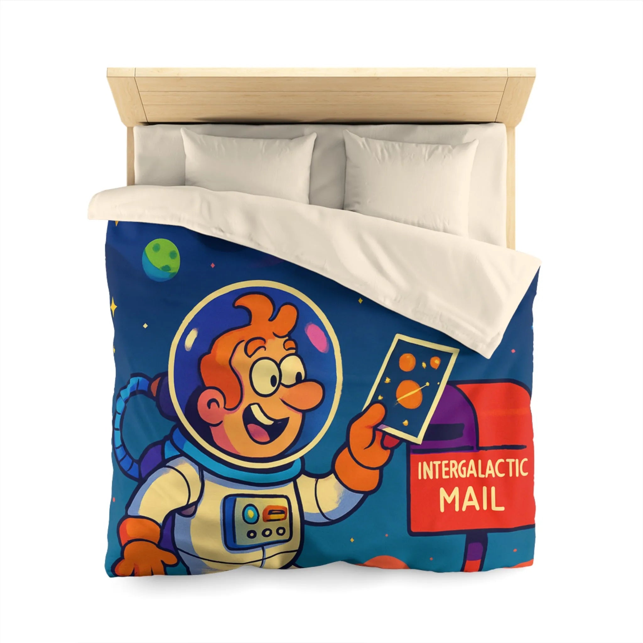 Housse de Couette Espace Fantaisie avec Astronaute Coloré et Planètes Illustrées