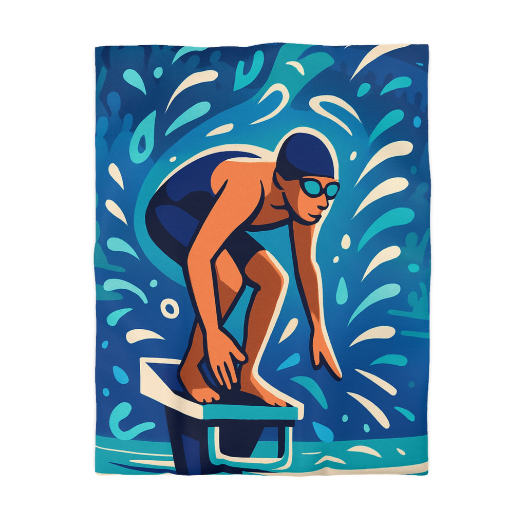 Housse de couette vibrante avec nageur prêt à plonger dans une piscine dynamique