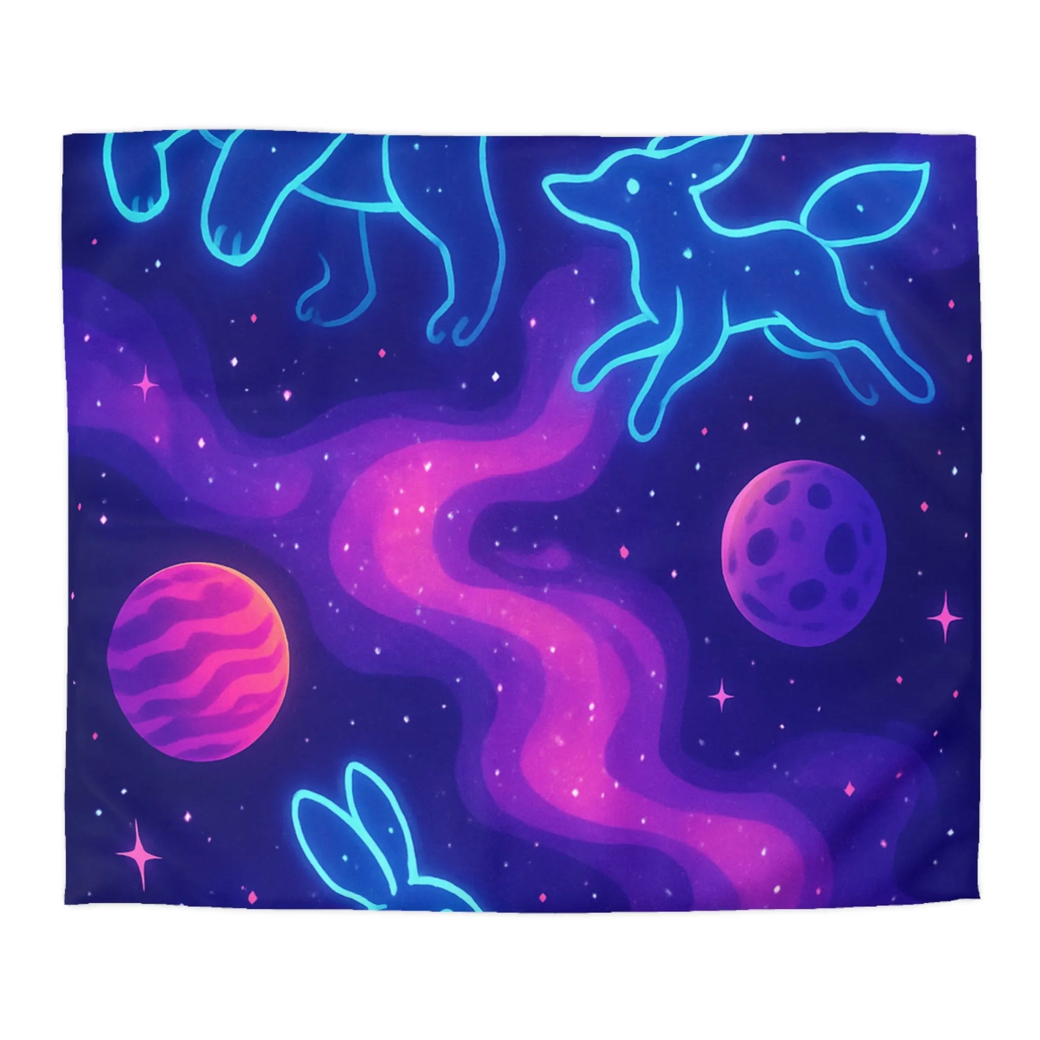 Housse de Couette Étoilée Animaux Néon Cosmiques pour Atmosphère Surnaturelle et Apaisante