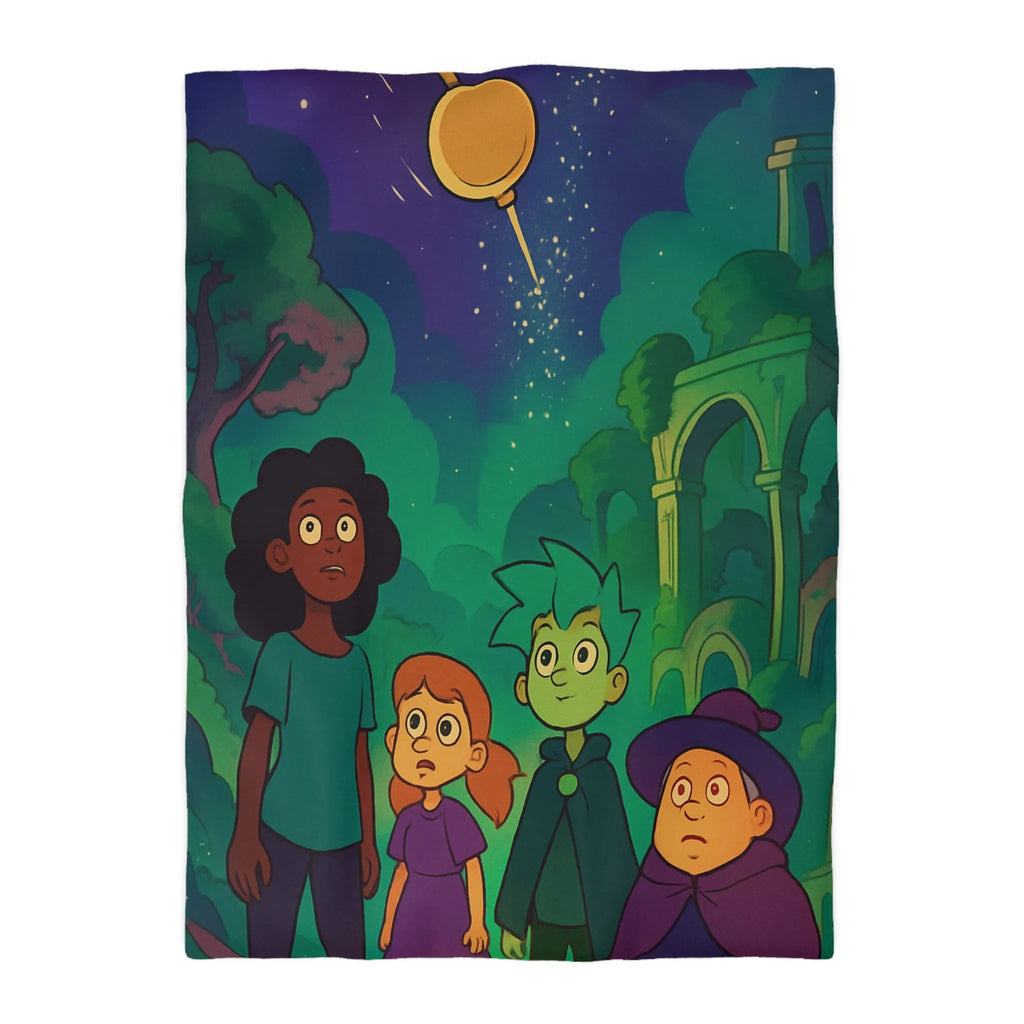 Housse de Couette Enfant : Quatre Aventuriers Sous une Comète Éblouissante et Mystique