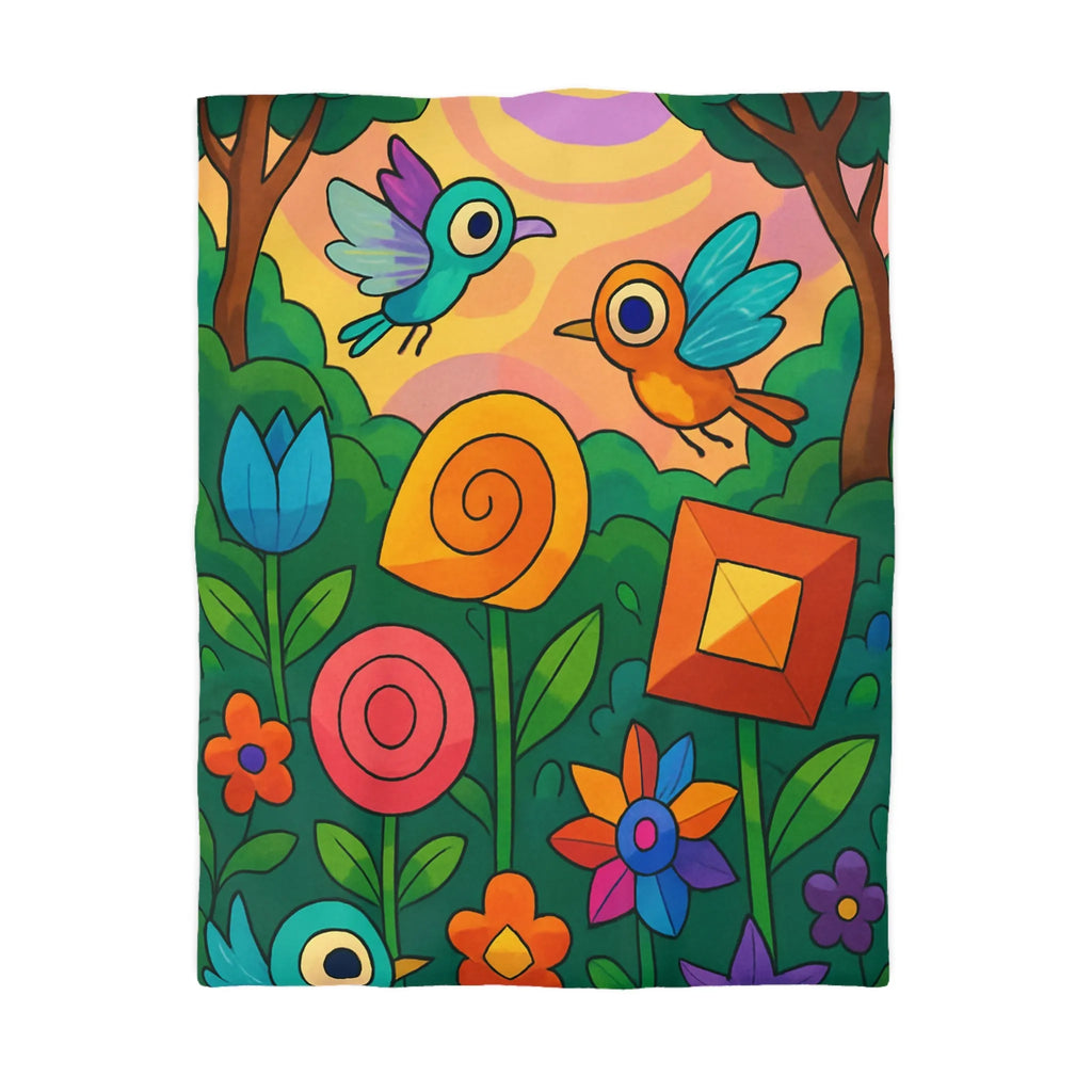 Housse de Couette Colorée Enchantée avec Oiseaux et Fleurs pour Chambre Moderne