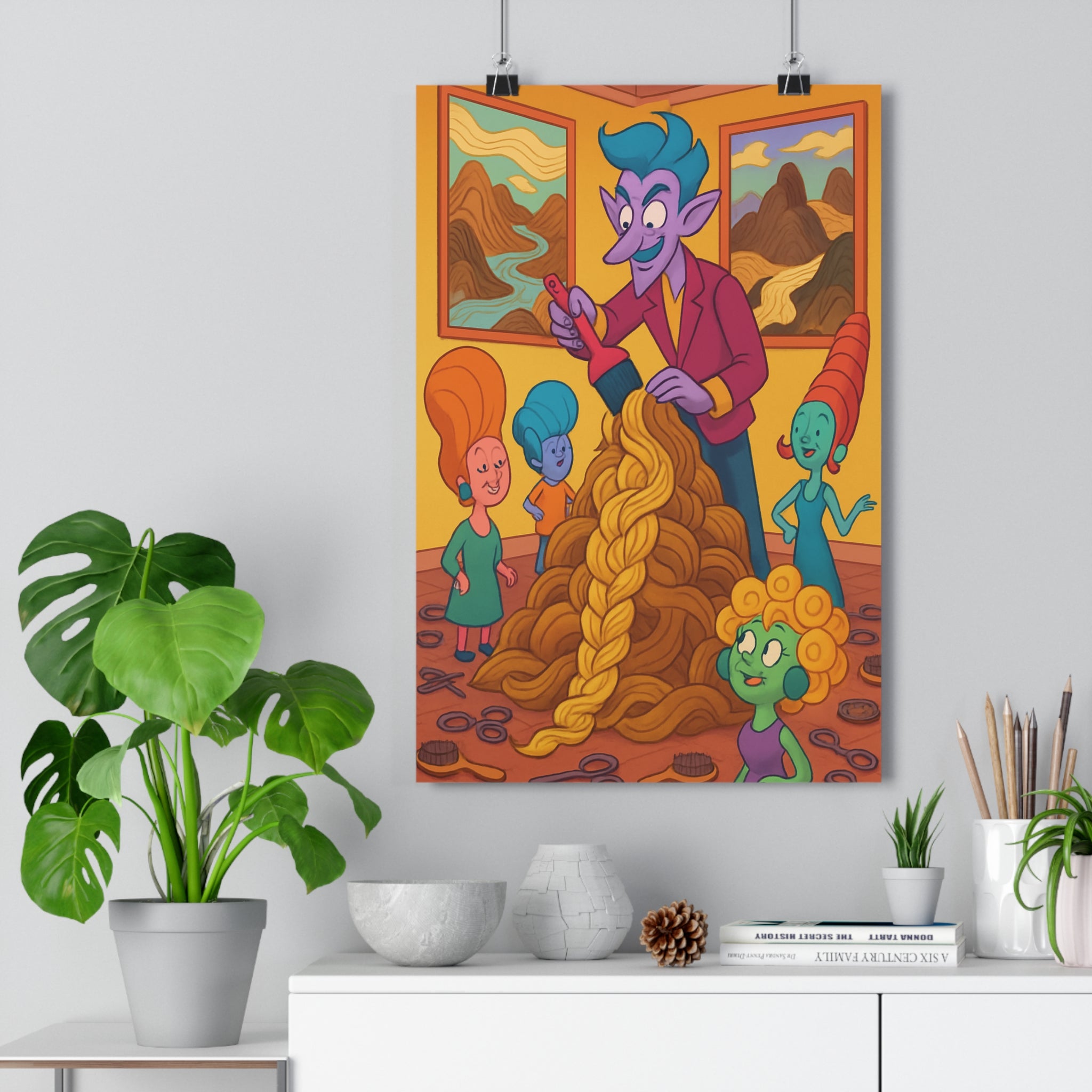 Poster décoratif cartoon salon fantastique coloré jaune bleu magique joyeux enfant chambre unique vibrant