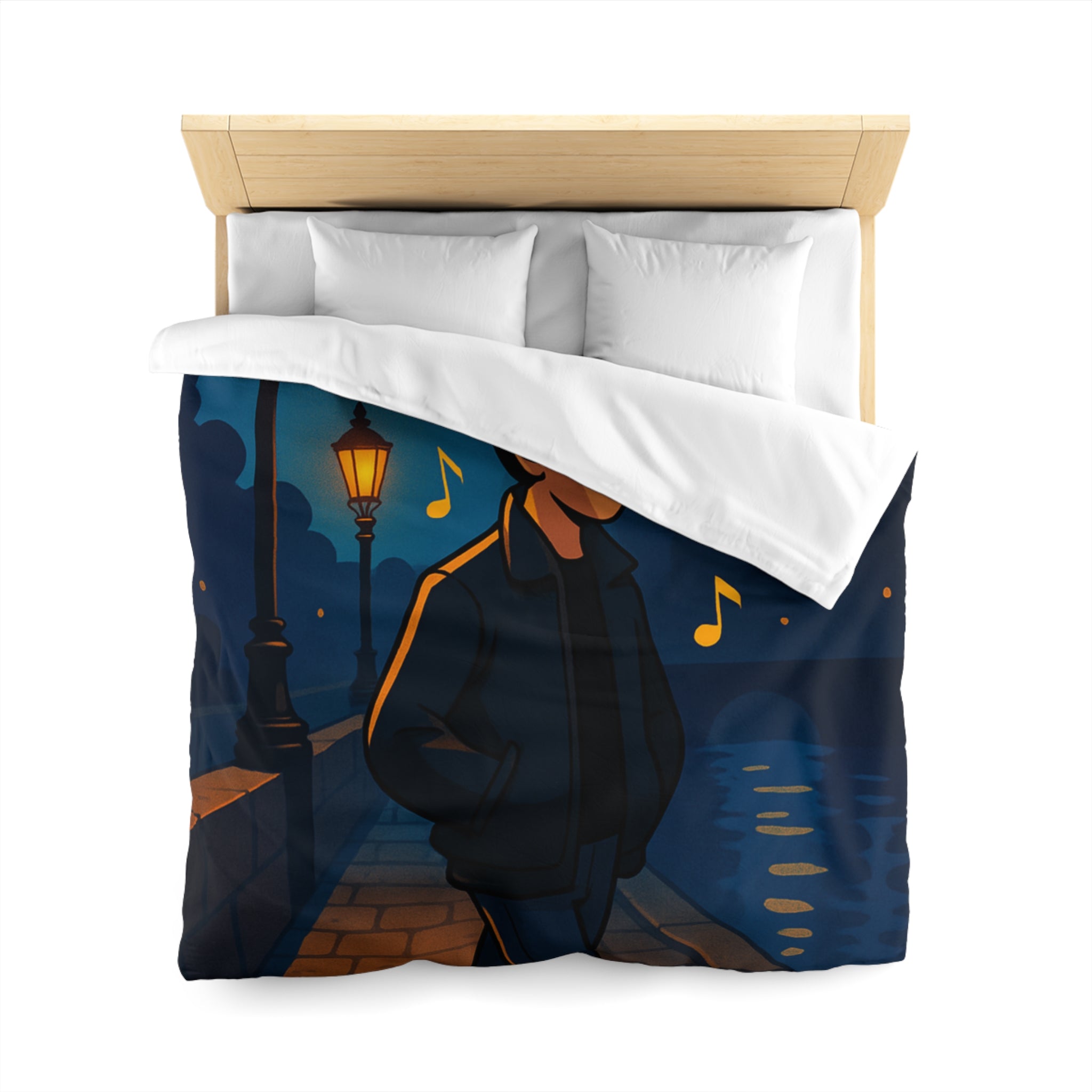 Housse de couette urbaine éclairée, promenade nocturne musicale sur pont éclairé