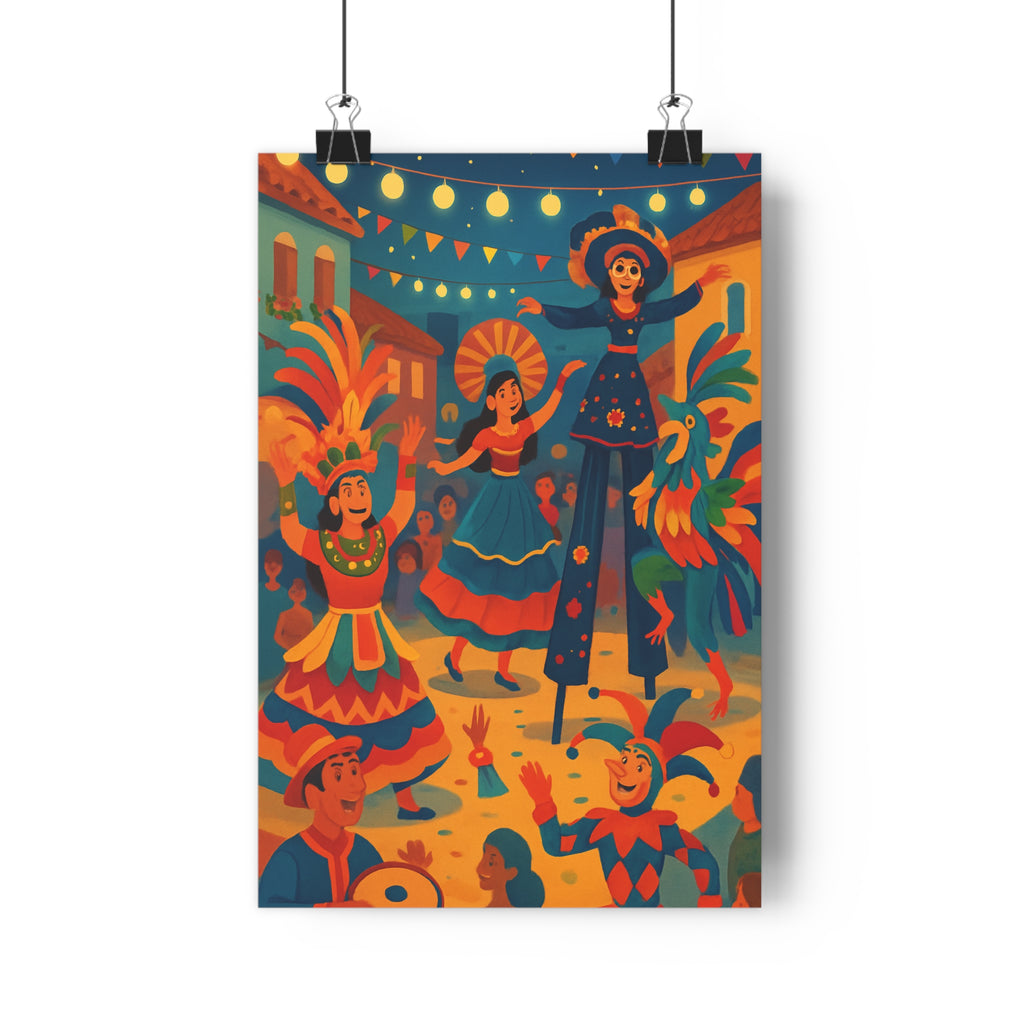 Poster décoratif festival couleurs vibrant joyeux animation rouge bleu jaune moderne salon chambre qualité