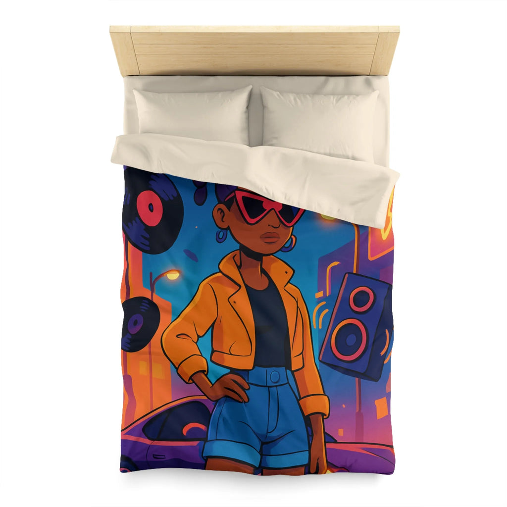 Housse de couette avec allure rétro urbaine et style dynamique aux couleurs vives