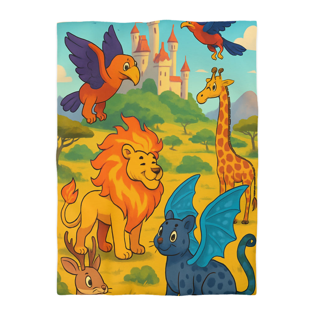 Housse de couette pour enfant avec animaux magiques et château de conte de fées