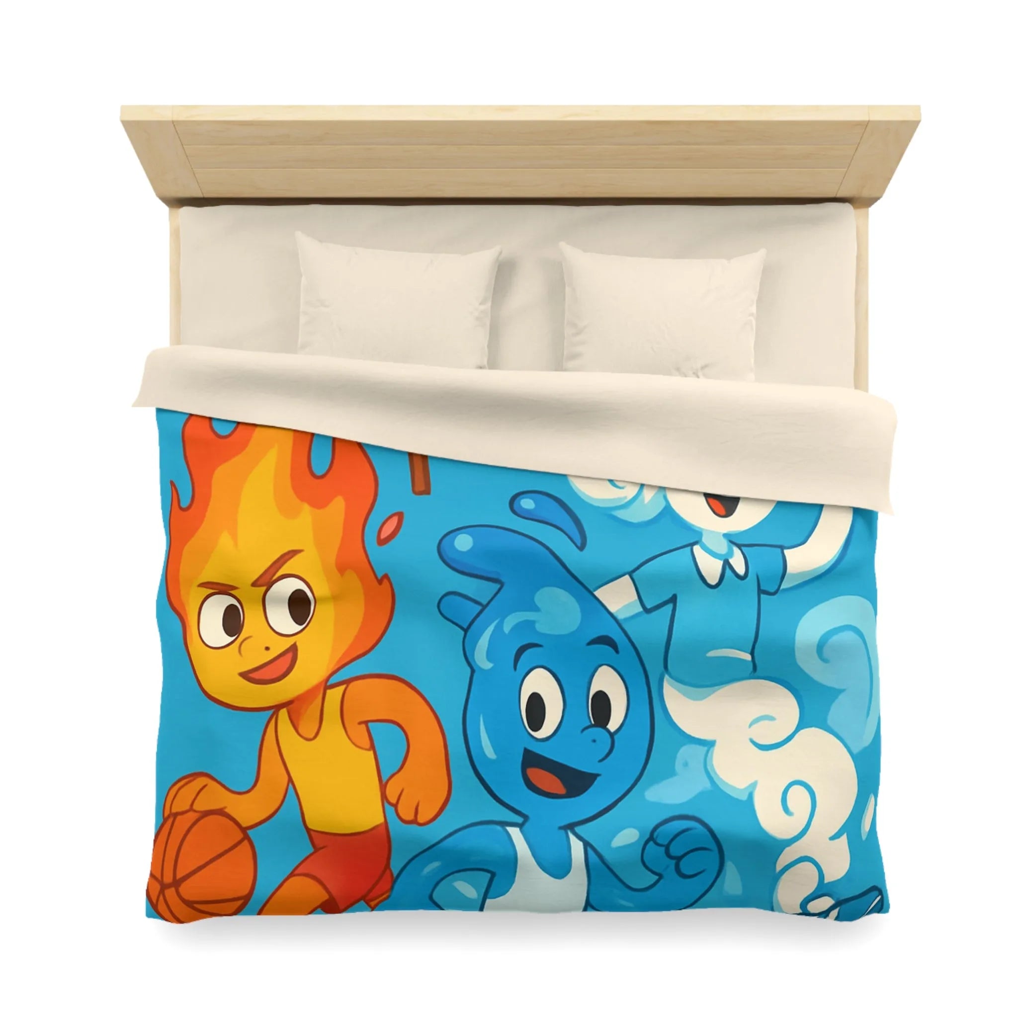 Housse de couette colorée avec motifs d’éléments sportifs et symbole de paix