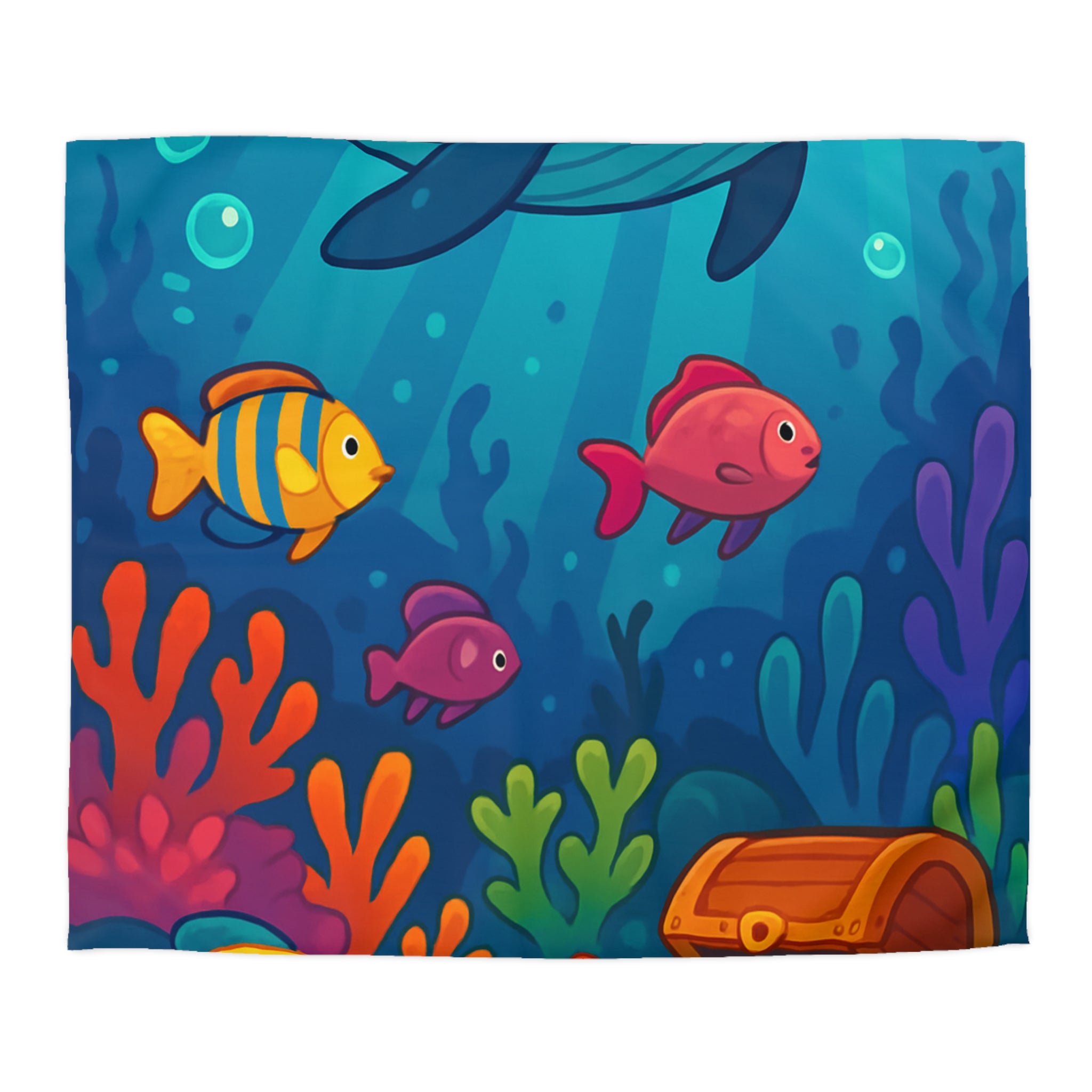 Housse de couette océan magique, baleine heureuse, poissons colorés et trésor sous-marin