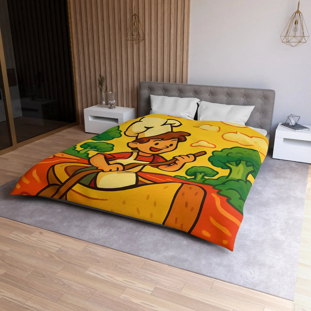 Housse de Couette Chef Enfant Naviguant en Barque sur Rivière Orange Ludique et Colorée