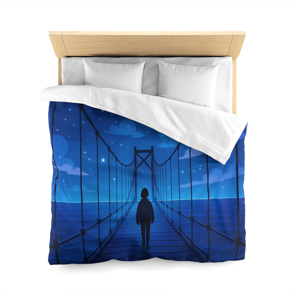 Housse de couette pont étoilé avec silhouette sous ciel nocturne bleu profond