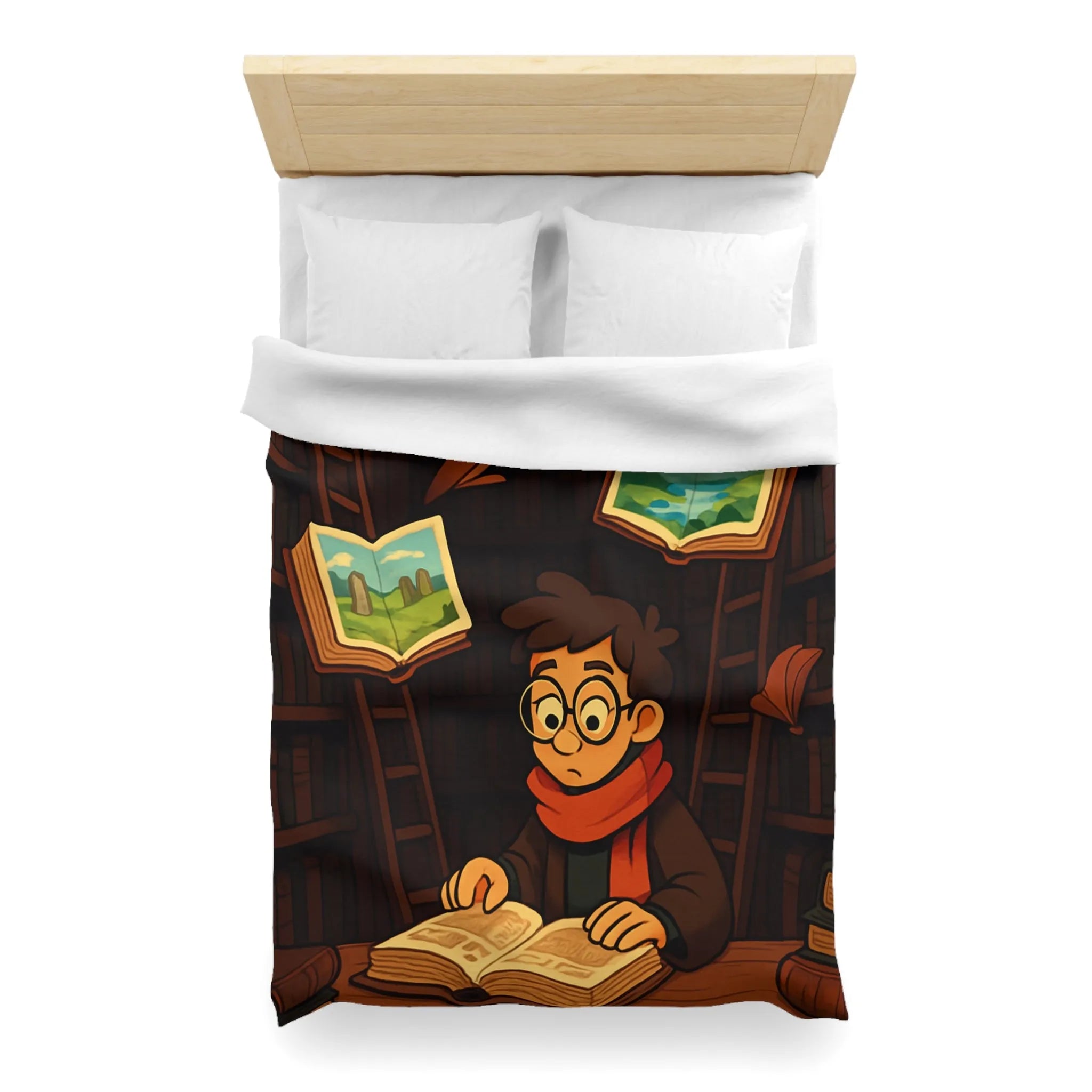 Housse de couette magique avec livres flottants et bibliothèques pour chambre enchantée