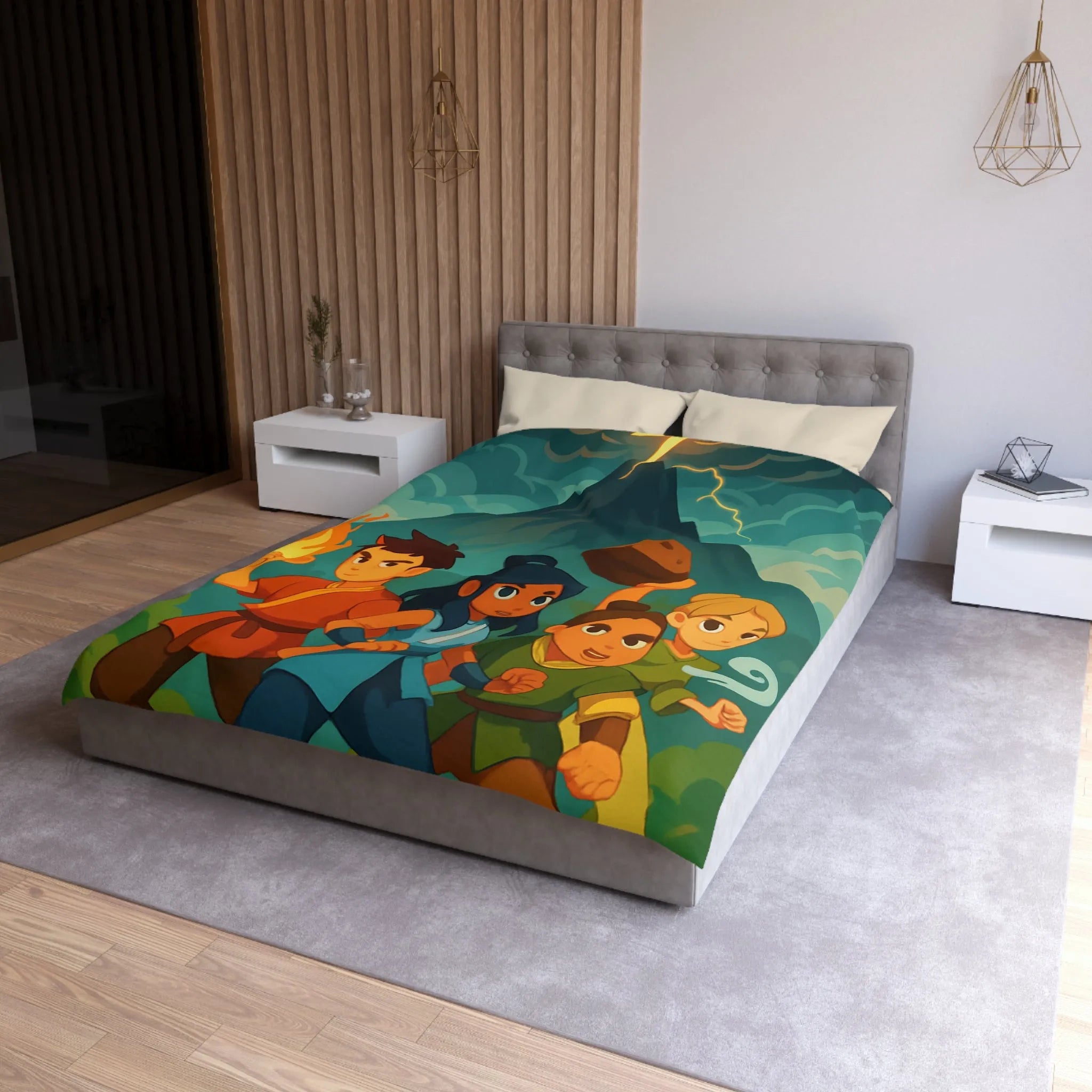 Housse de Couette Imprimée Éléments Naturels Montagne Tempétueuse pour Chambre d'Aventurier