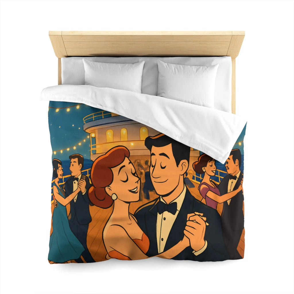 Housse de couette élégante avec danse romantique rétro sur un pont de navire