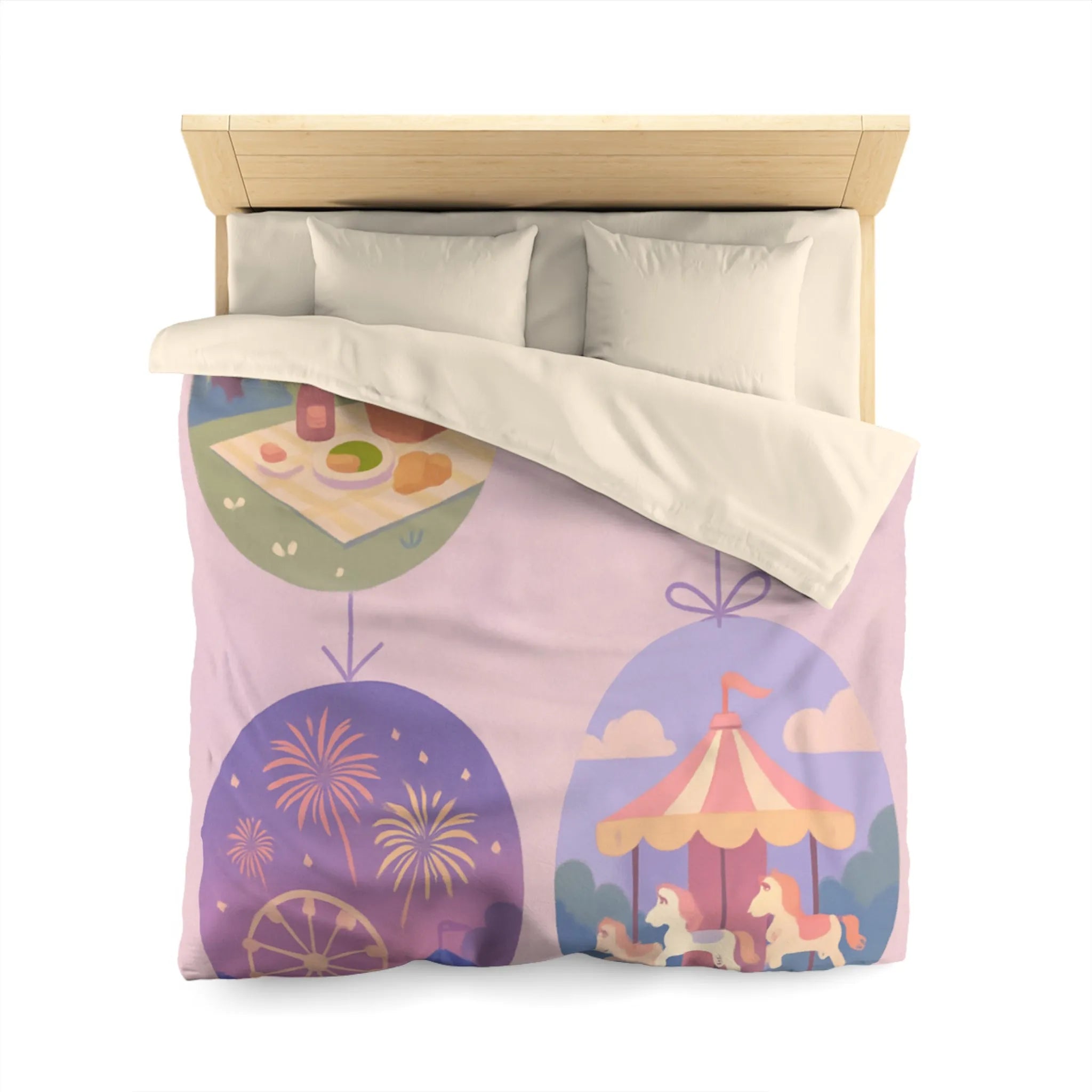 Douce Housse de Couette avec Scènes de Nature et Loisir Pastel Évoquant Sérénité