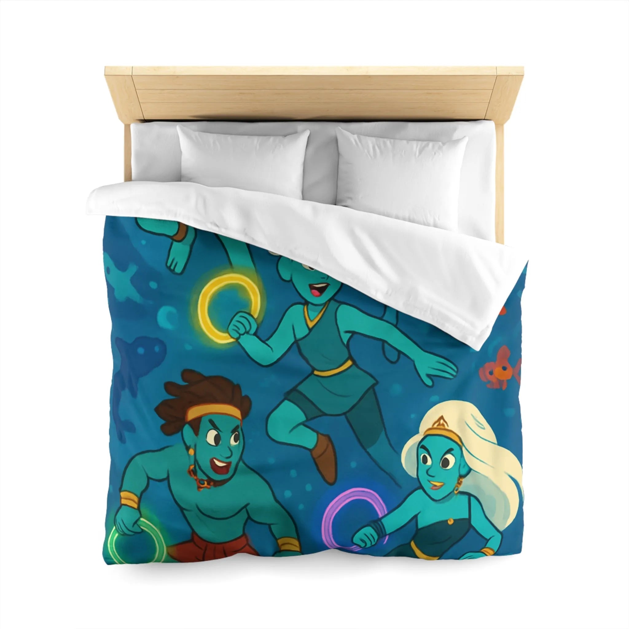 Ensemble de sirènes joyeuses aux cercles lumineux sous la mer, Housse de couette élégante