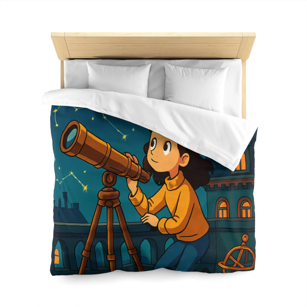 Housse de Couette Enfant Astronome avec Télescope, Ciel Étoilé Magique et Constellations