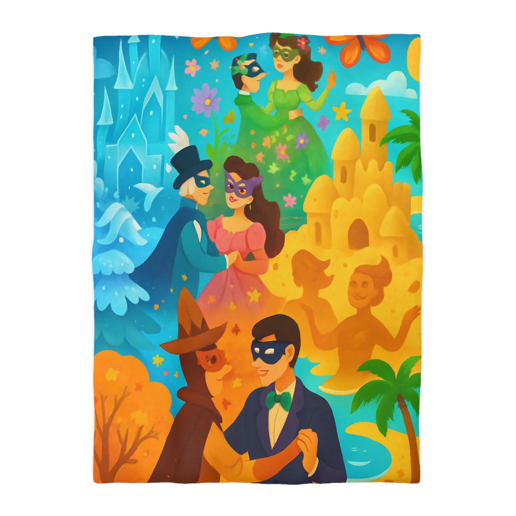 Housse de couette féerique avec papillons, fleurs et châteaux pour chambre colorée