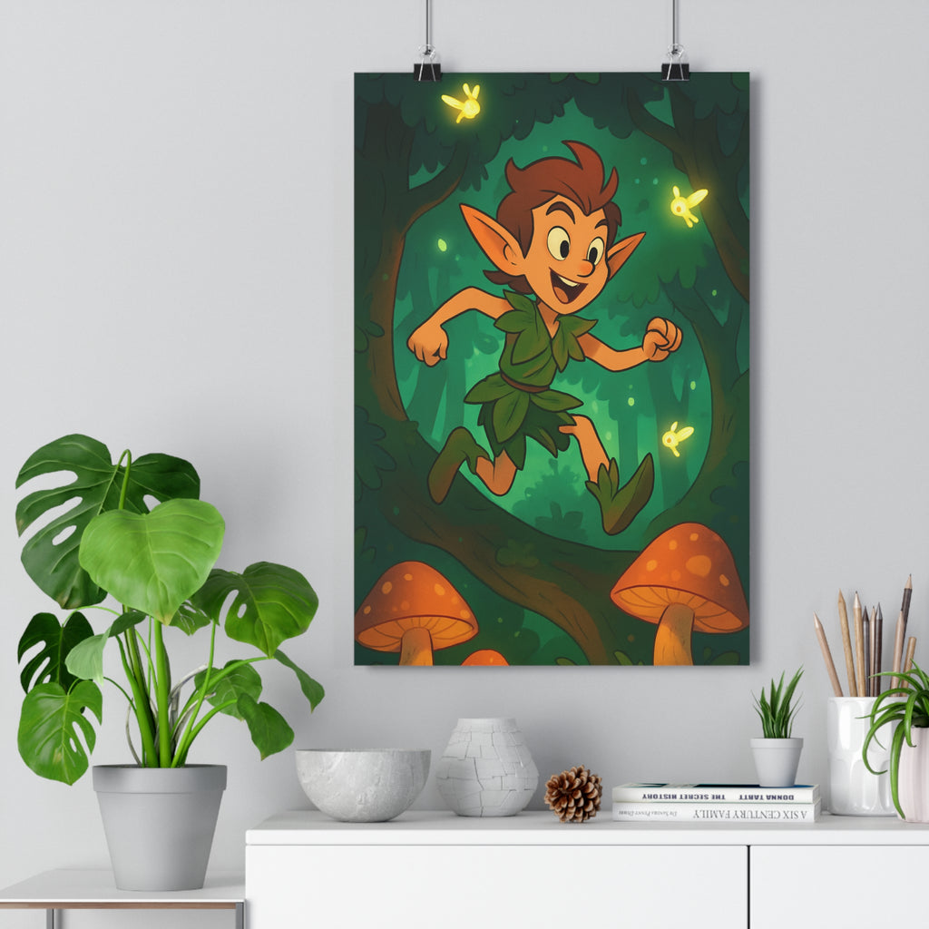 Poster décoratif fantasy forêt enchantée joyeux enfant chambre cartoon lumineux nature magique éthéré féérique