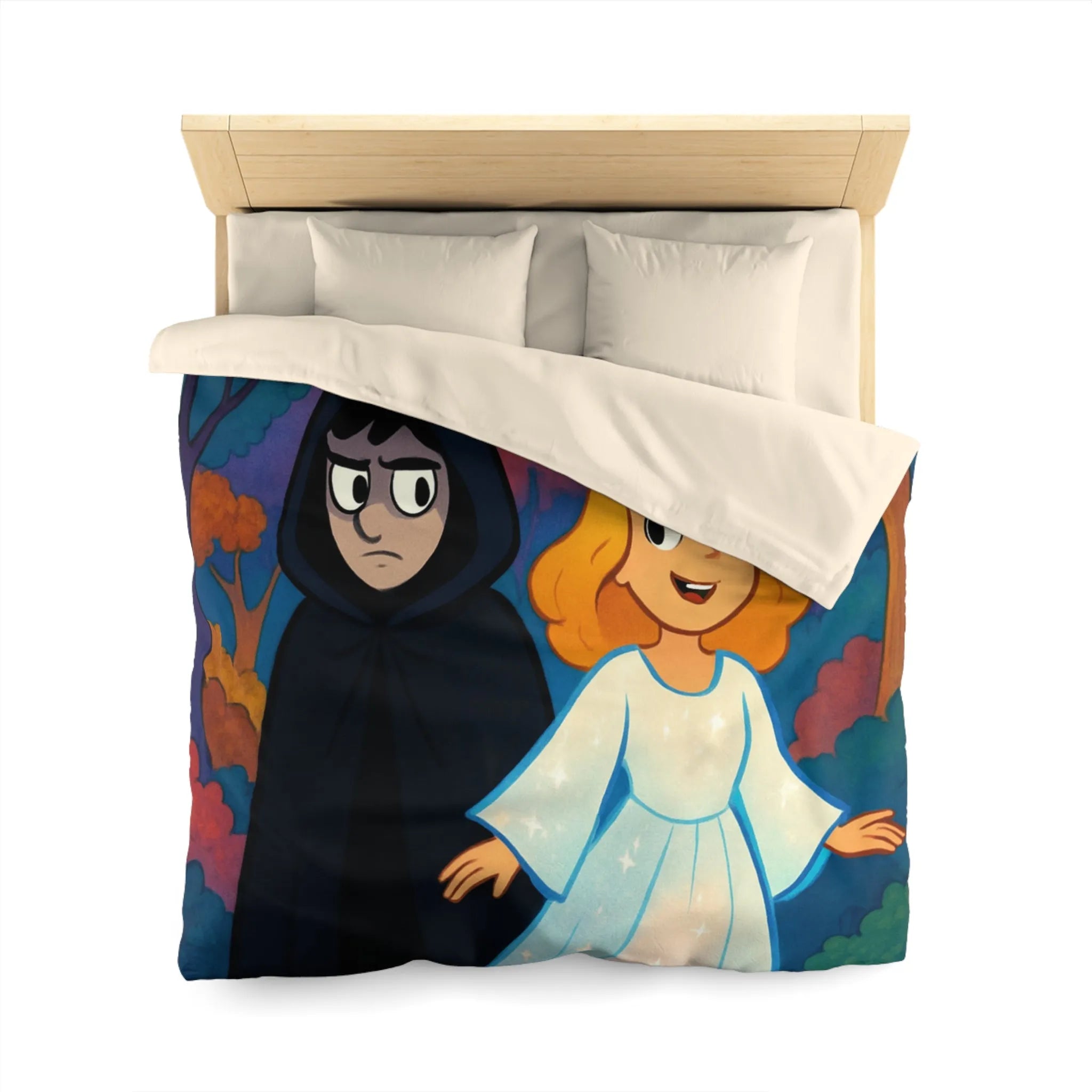 Housse de Couette Enchantée Forêt et Étoiles Enfantines avec Personnages Mystérieux