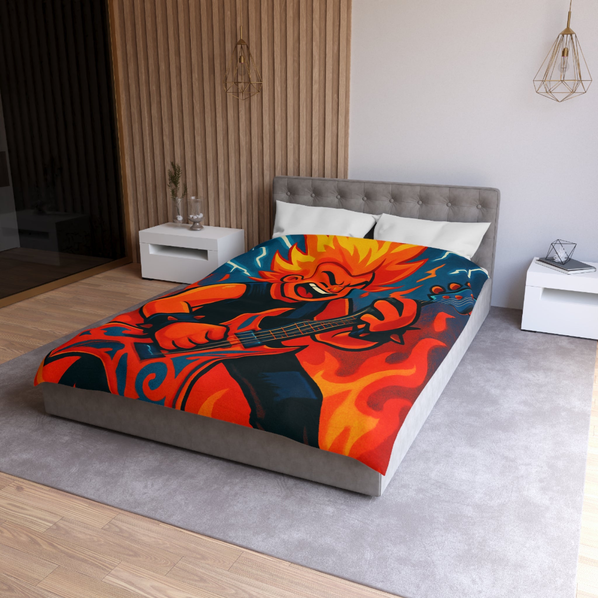 Housse de couette rock flamboyant avec guitare et éclairs pour déco vibrante