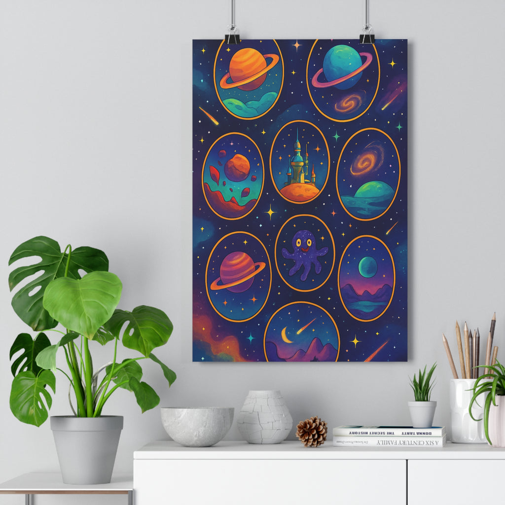 Poster décoratif anime céleste bleu violet argent mystique chambre espace planète galaxie futuriste extraterrestre