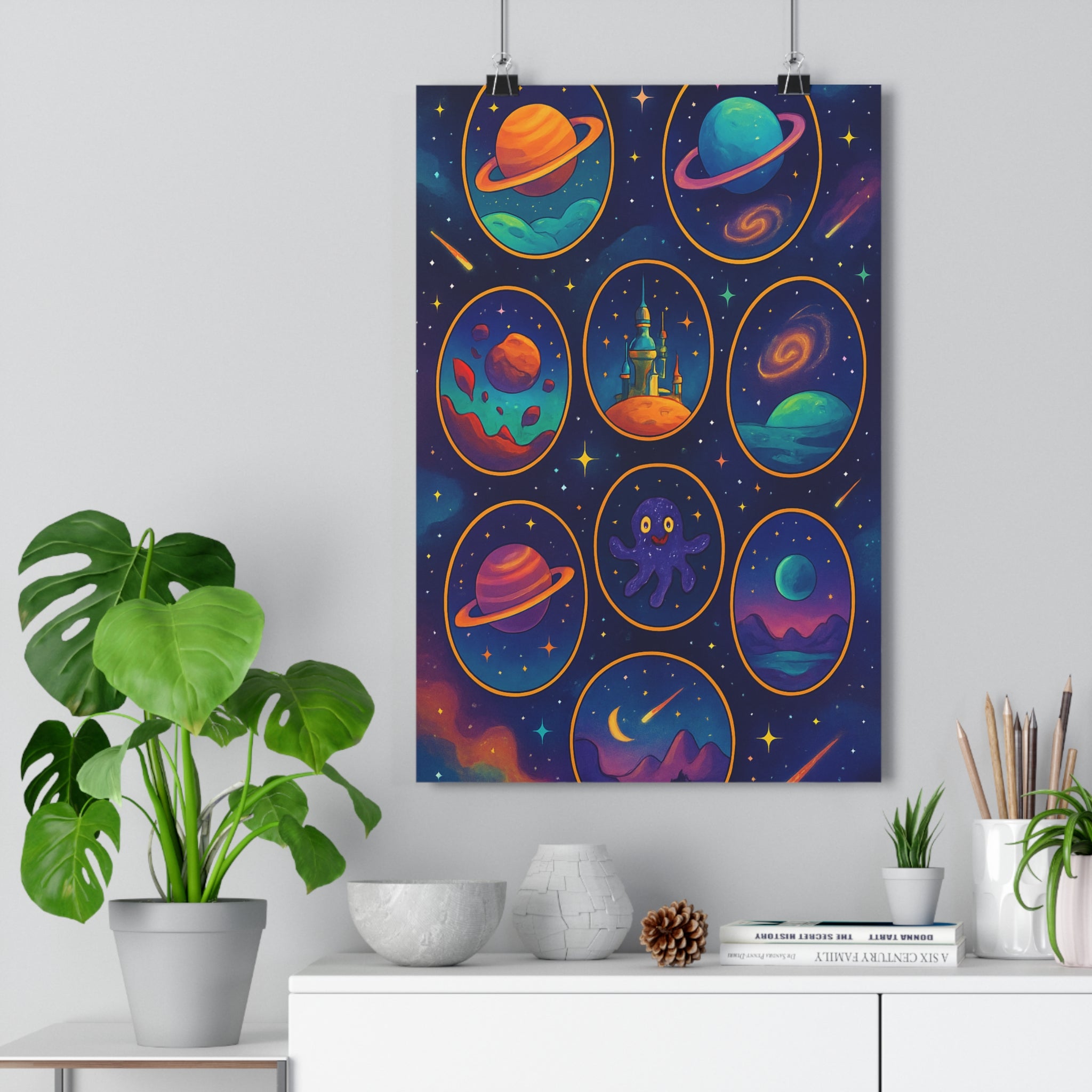 Poster décoratif anime céleste bleu violet argent mystique chambre espace planète galaxie futuriste extraterrestre