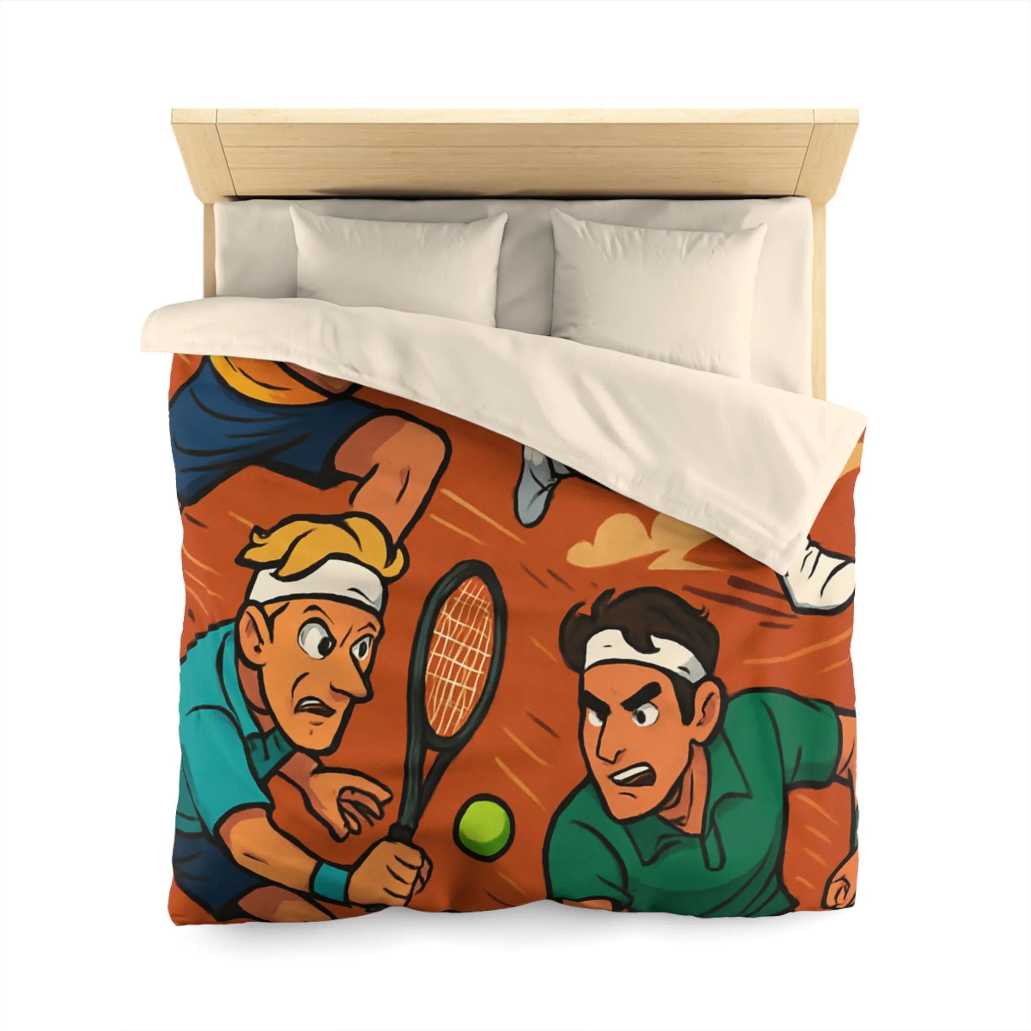 Housse de couette dynamique de tennis avec joueurs animés et fond terre battue