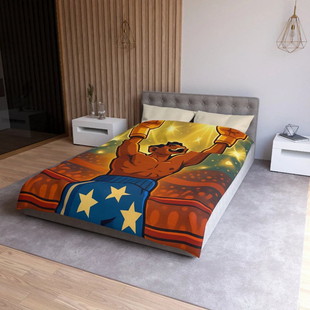 Housse de couette colorée avec boxeur victorieux et étoiles lumineuses illustrées